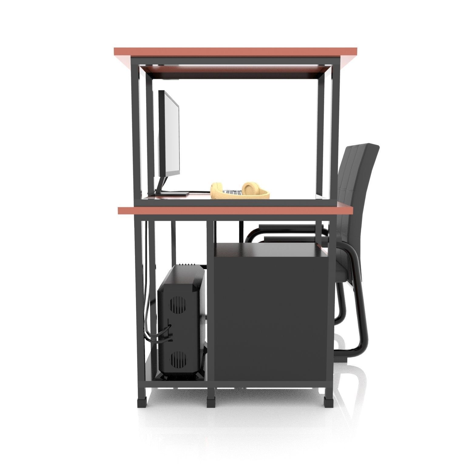 Desktop Computer Table and Chair Low Poly Low-poly 3D model_4