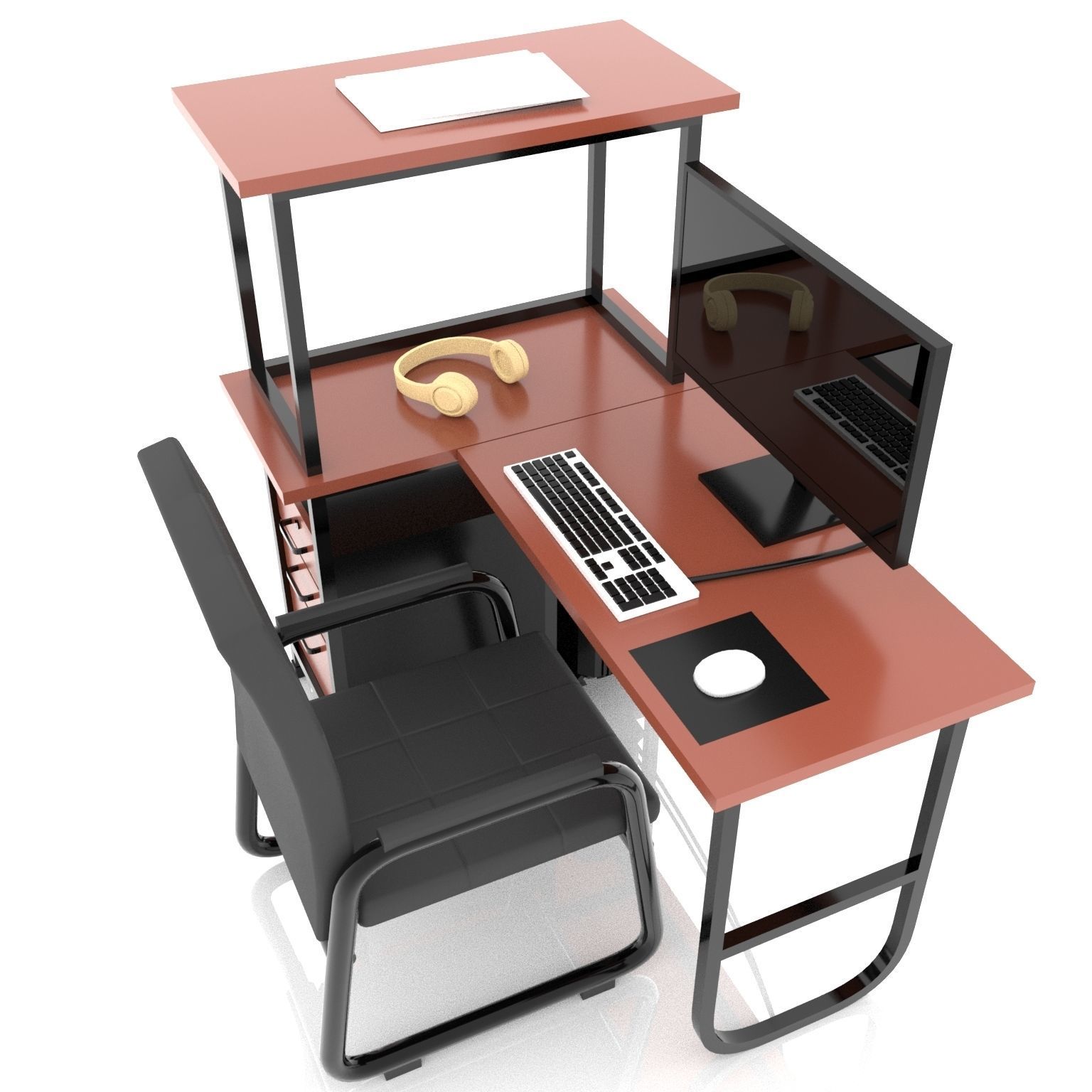 Desktop Computer Table and Chair Low Poly Low-poly 3D model_9