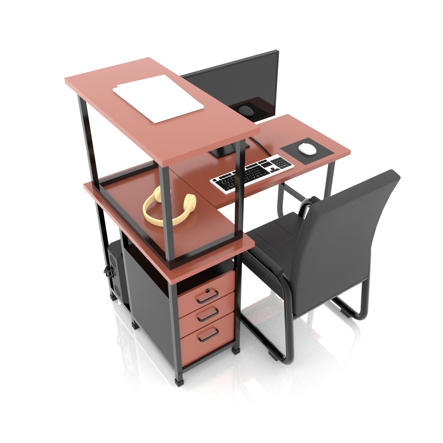 Desktop Computer Table and Chair Low Poly Low-poly 3D model_7