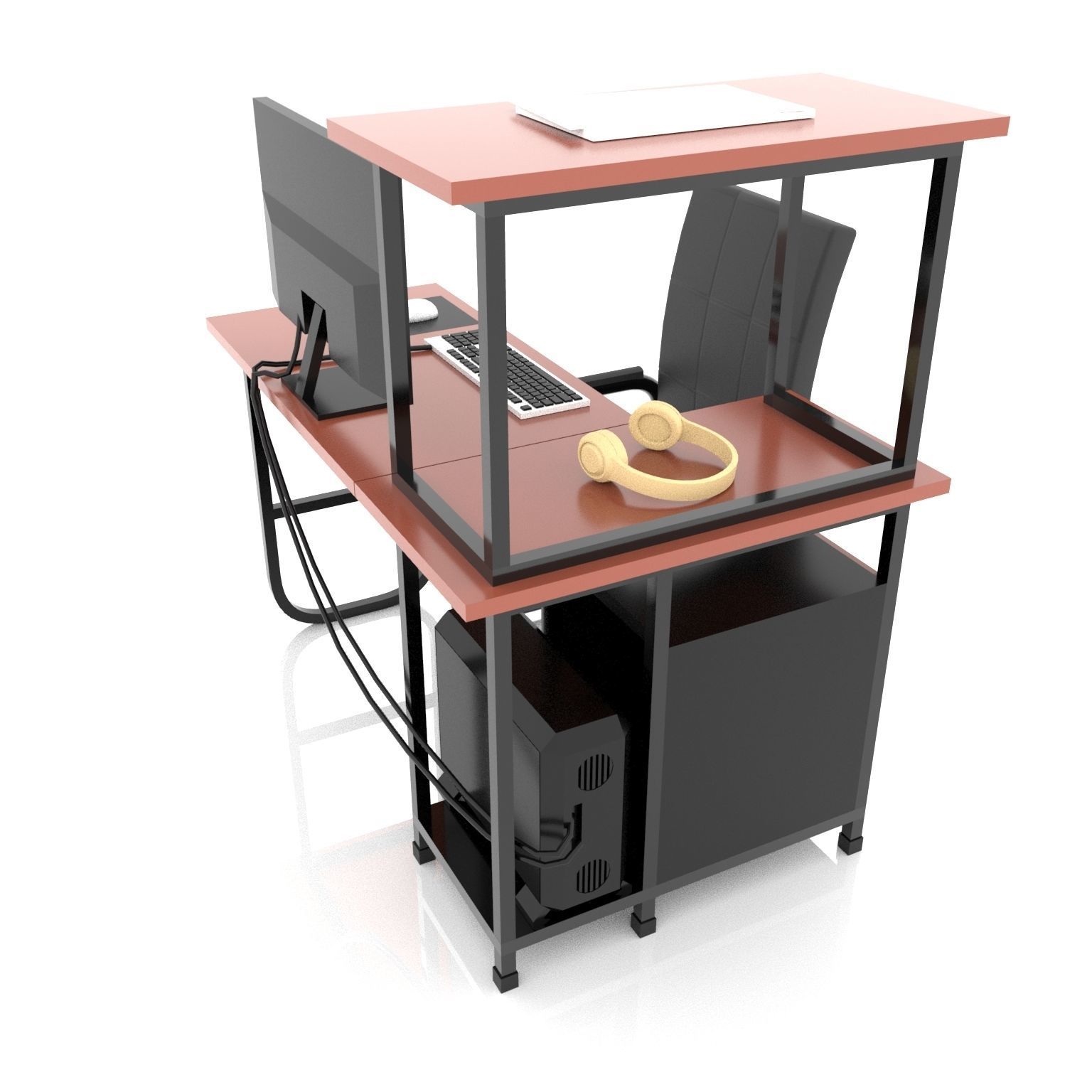 Desktop Computer Table and Chair Low Poly Low-poly 3D model_8