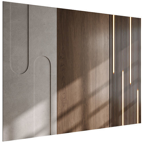 Headboard wood and concrete 3d Wall Panel 3D model