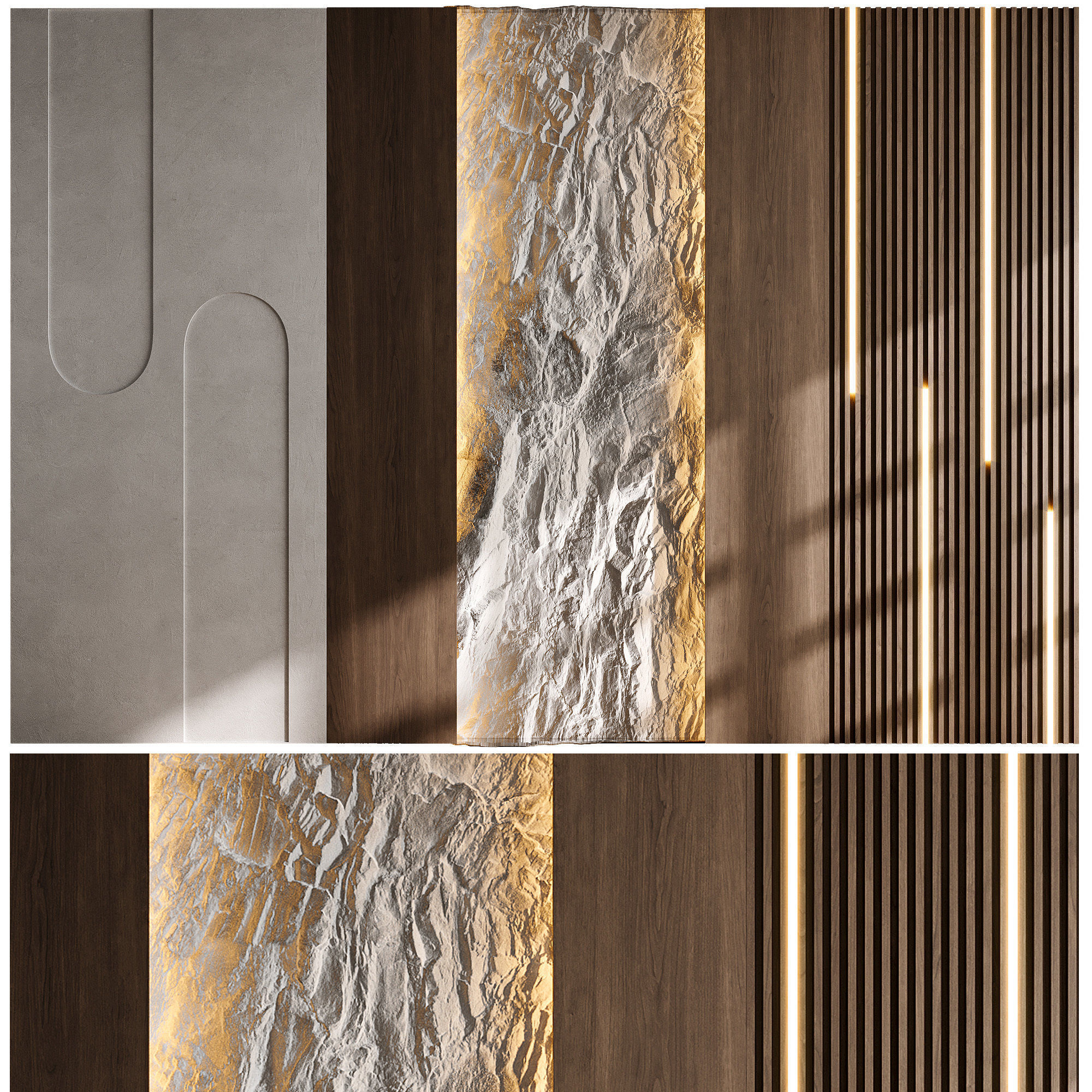 Headboard wood and concrete 3d Wall Panel 02 3D model_1