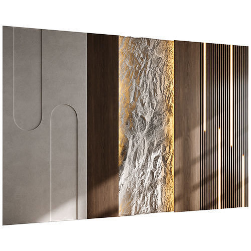 Headboard wood and concrete 3d Wall Panel 02 3D model