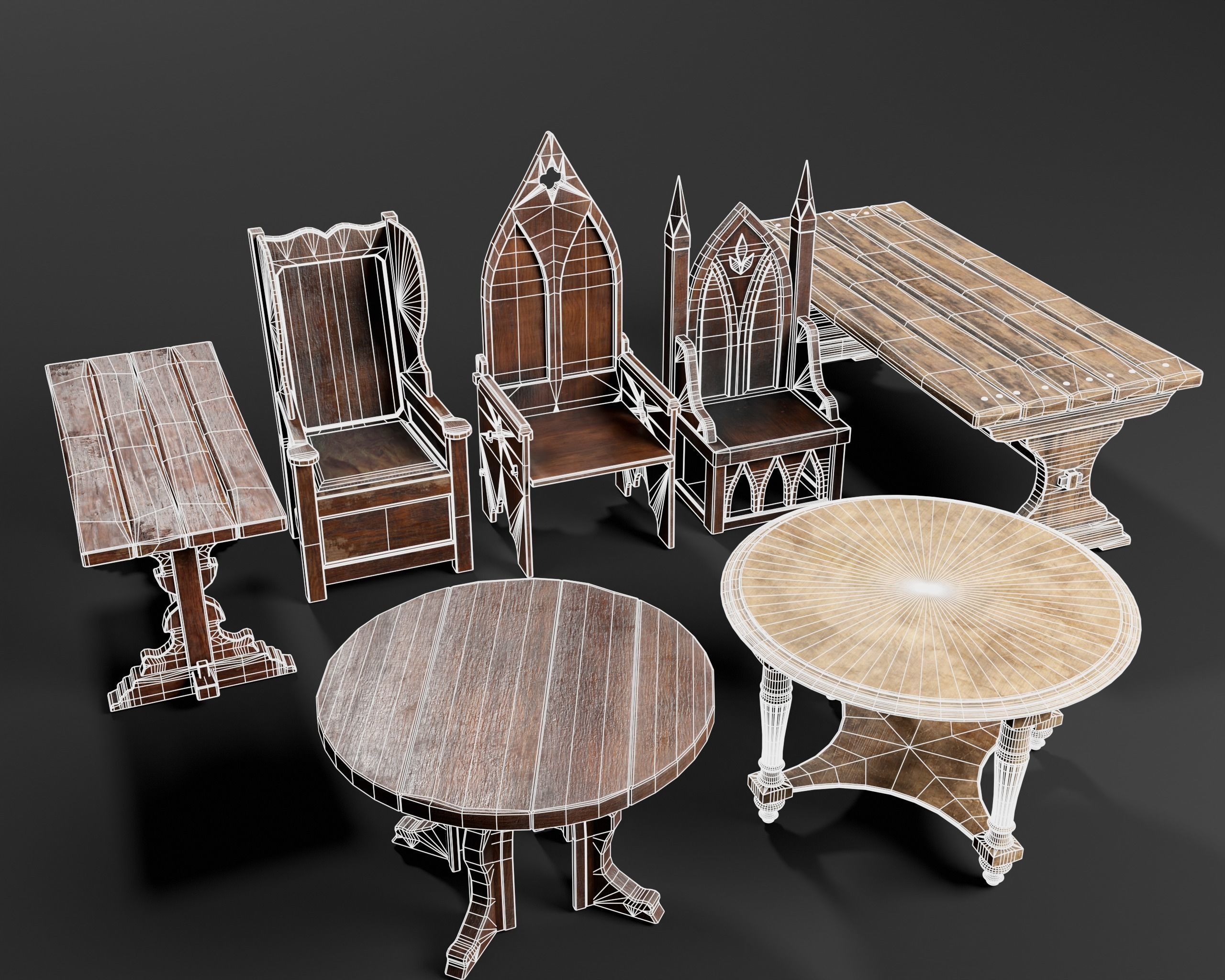 Medieval Furniture Set One 3D Model Collection_9