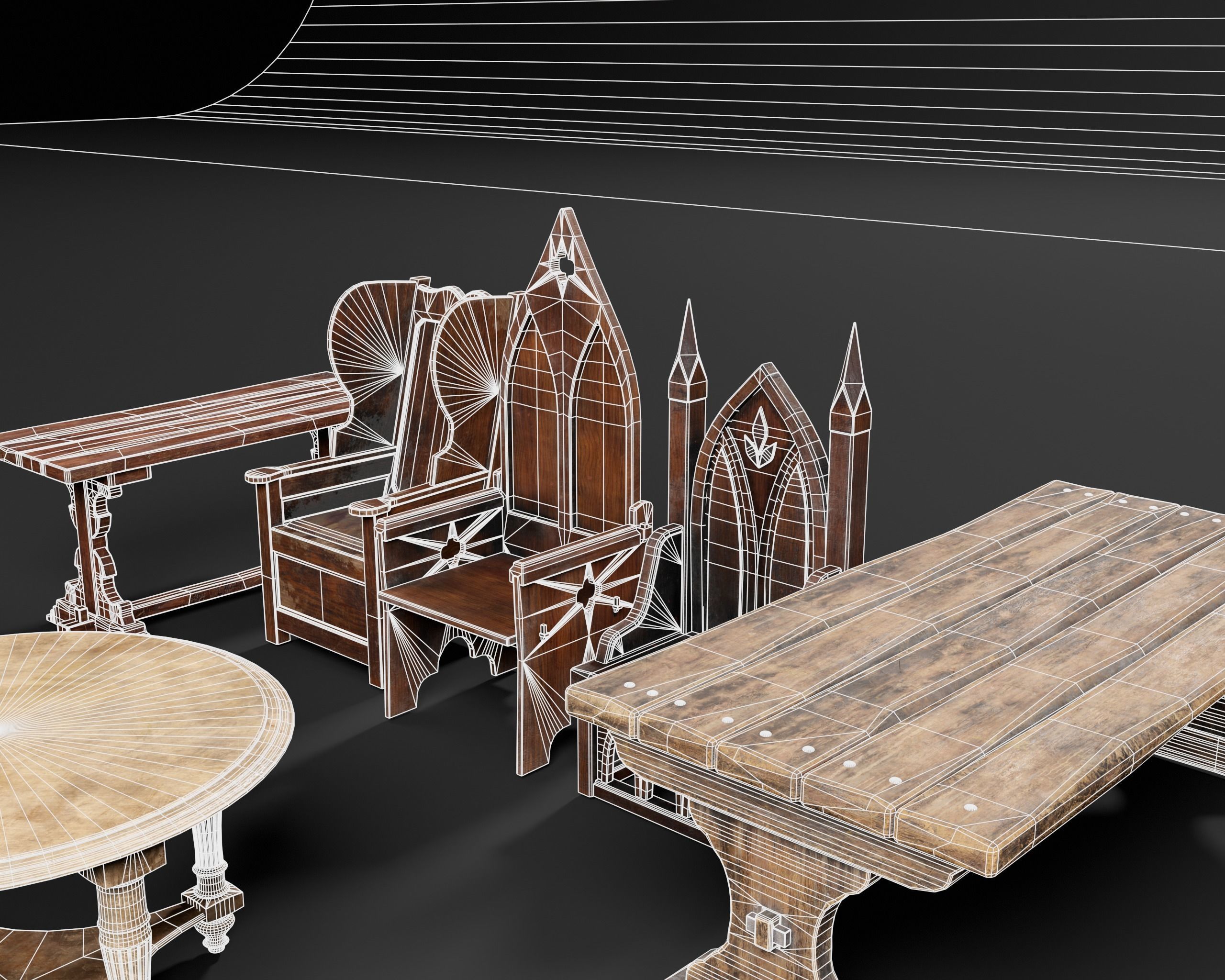 Medieval Furniture Set One 3D Model Collection_6