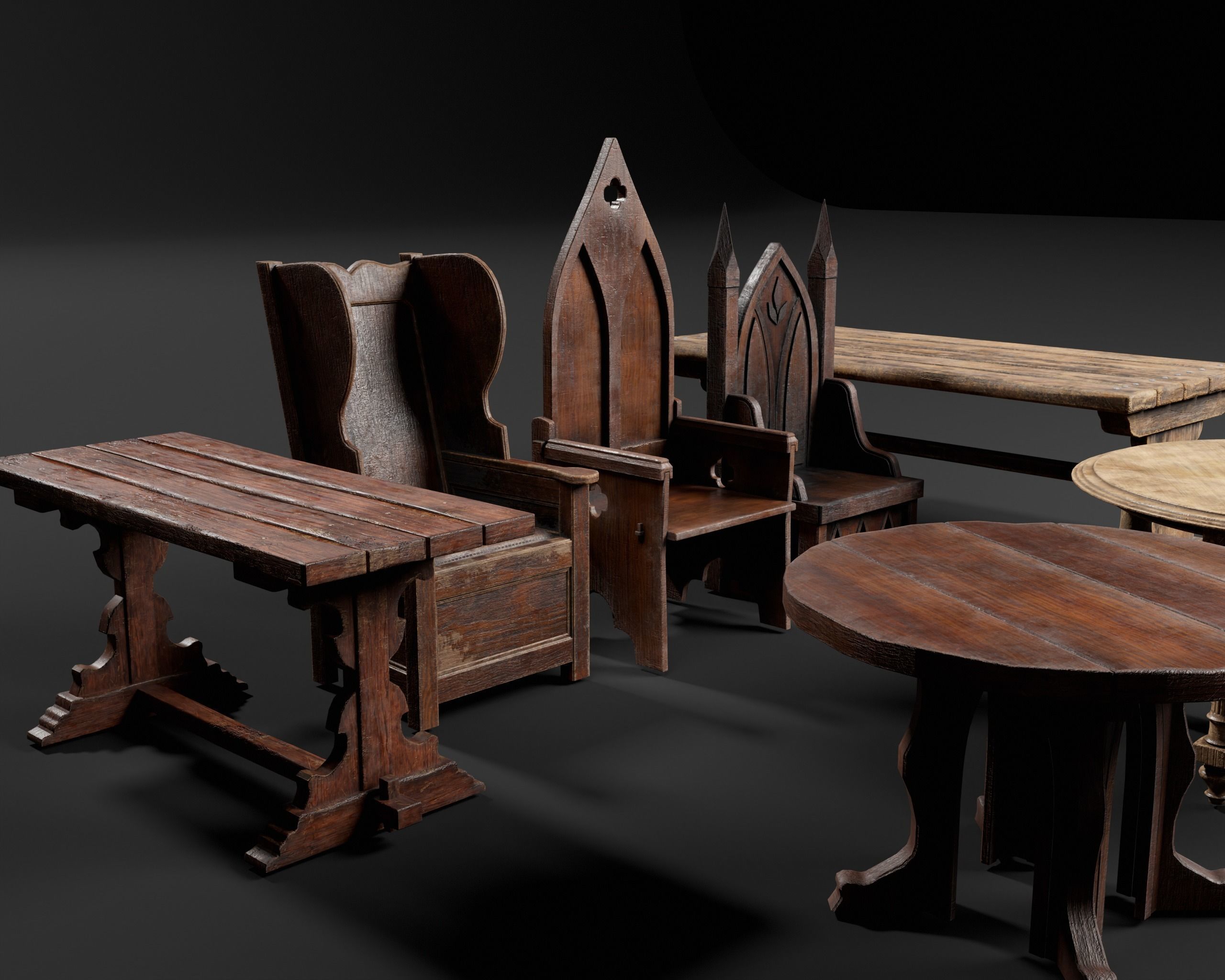 Medieval Furniture Set One 3D Model Collection_3