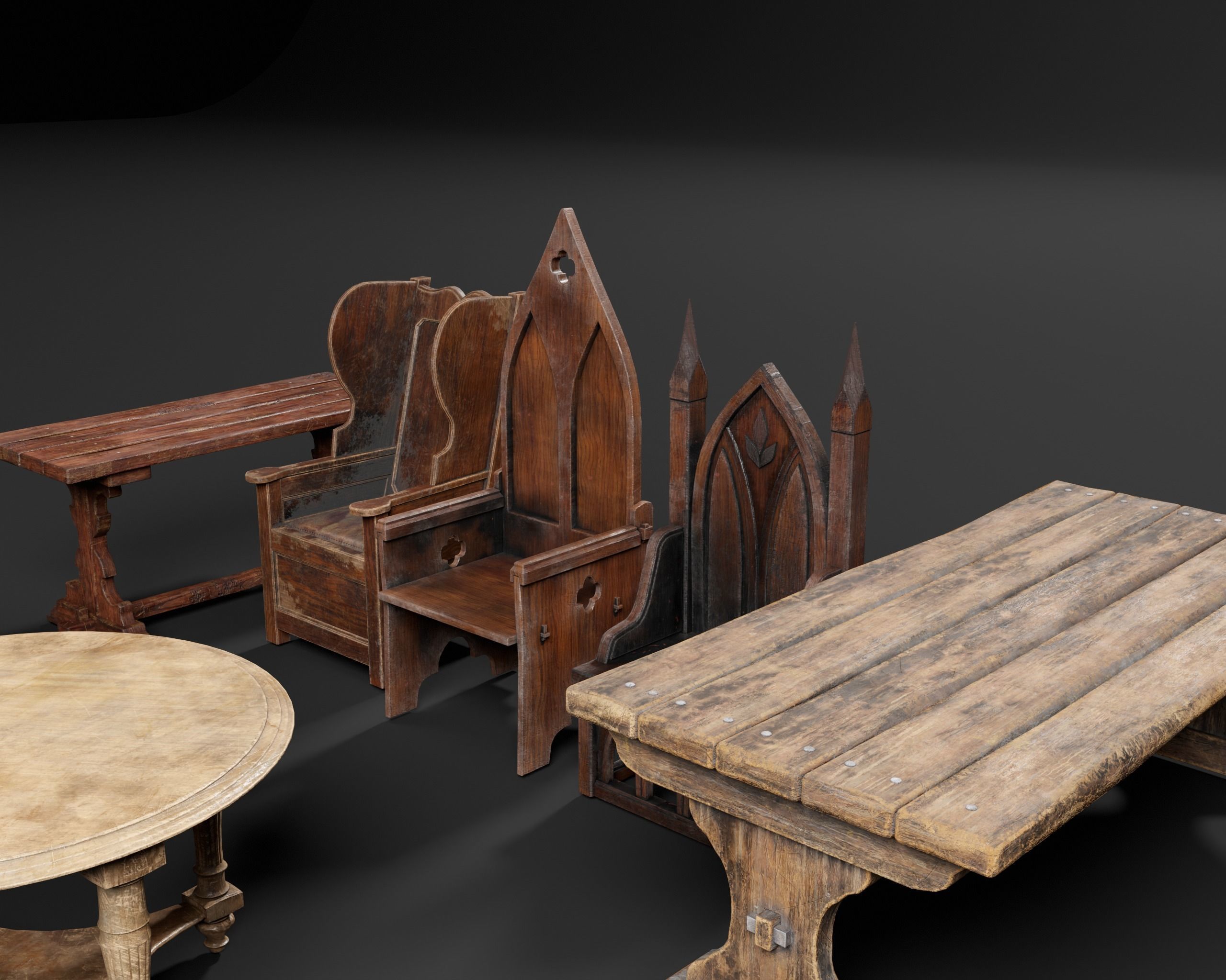 Medieval Furniture Set One 3D Model Collection_4
