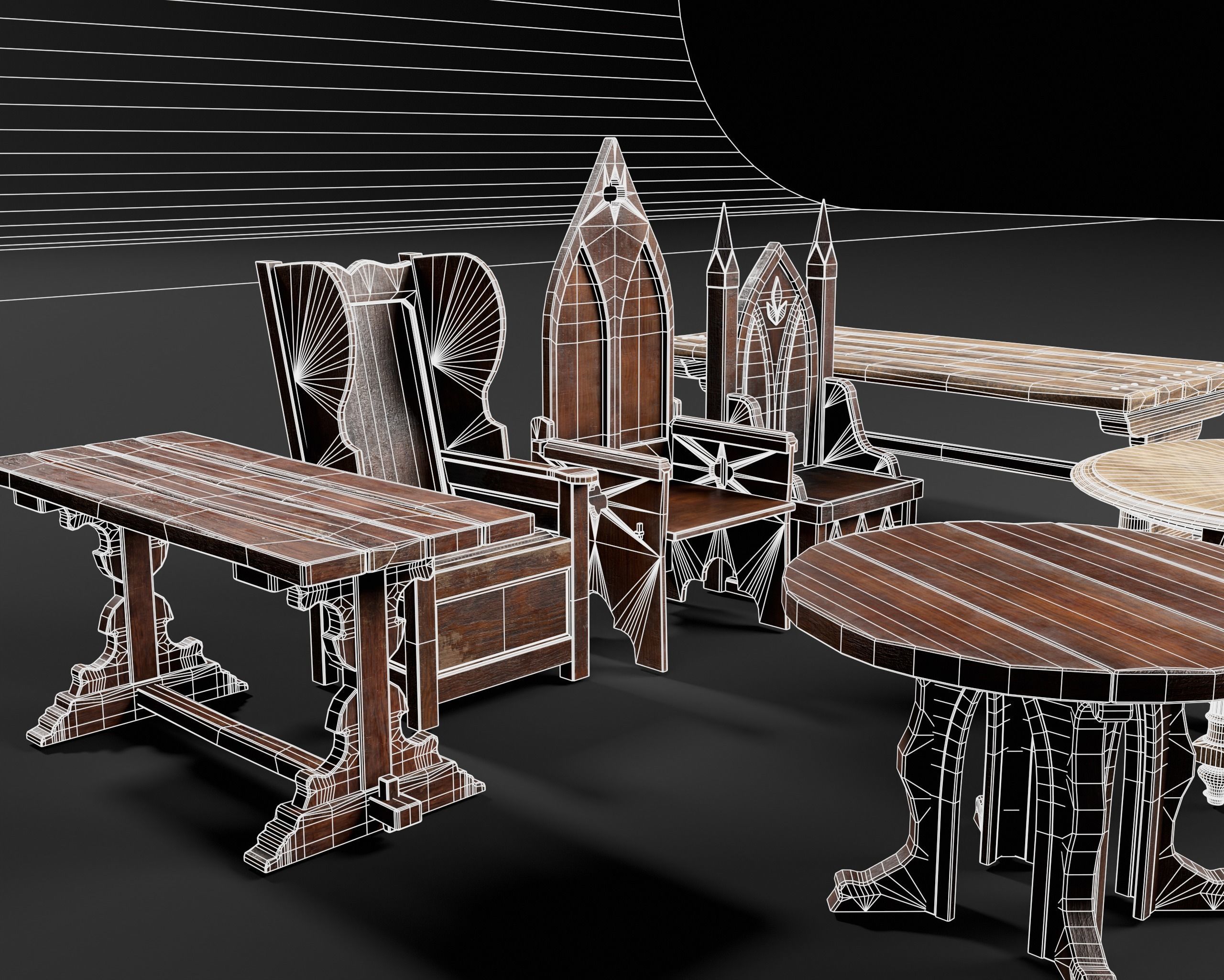 Medieval Furniture Set One 3D Model Collection_8