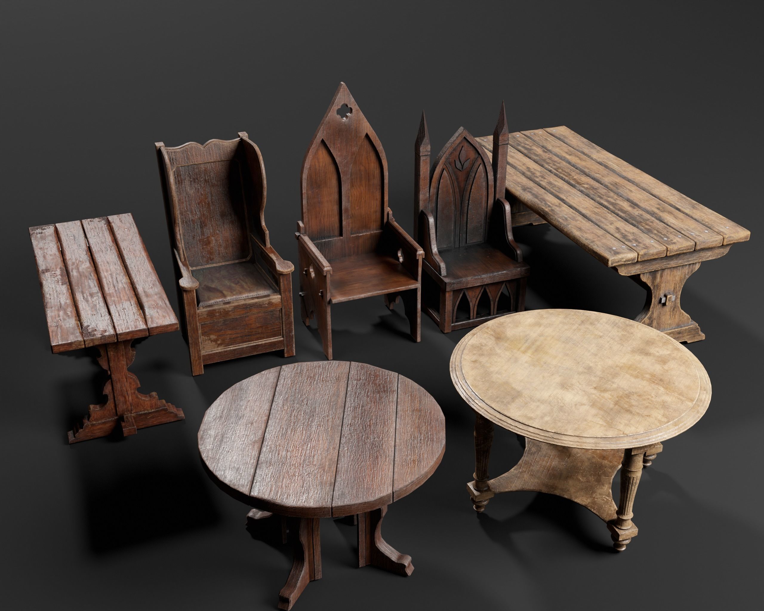 Medieval Furniture Set One 3D Model Collection_2