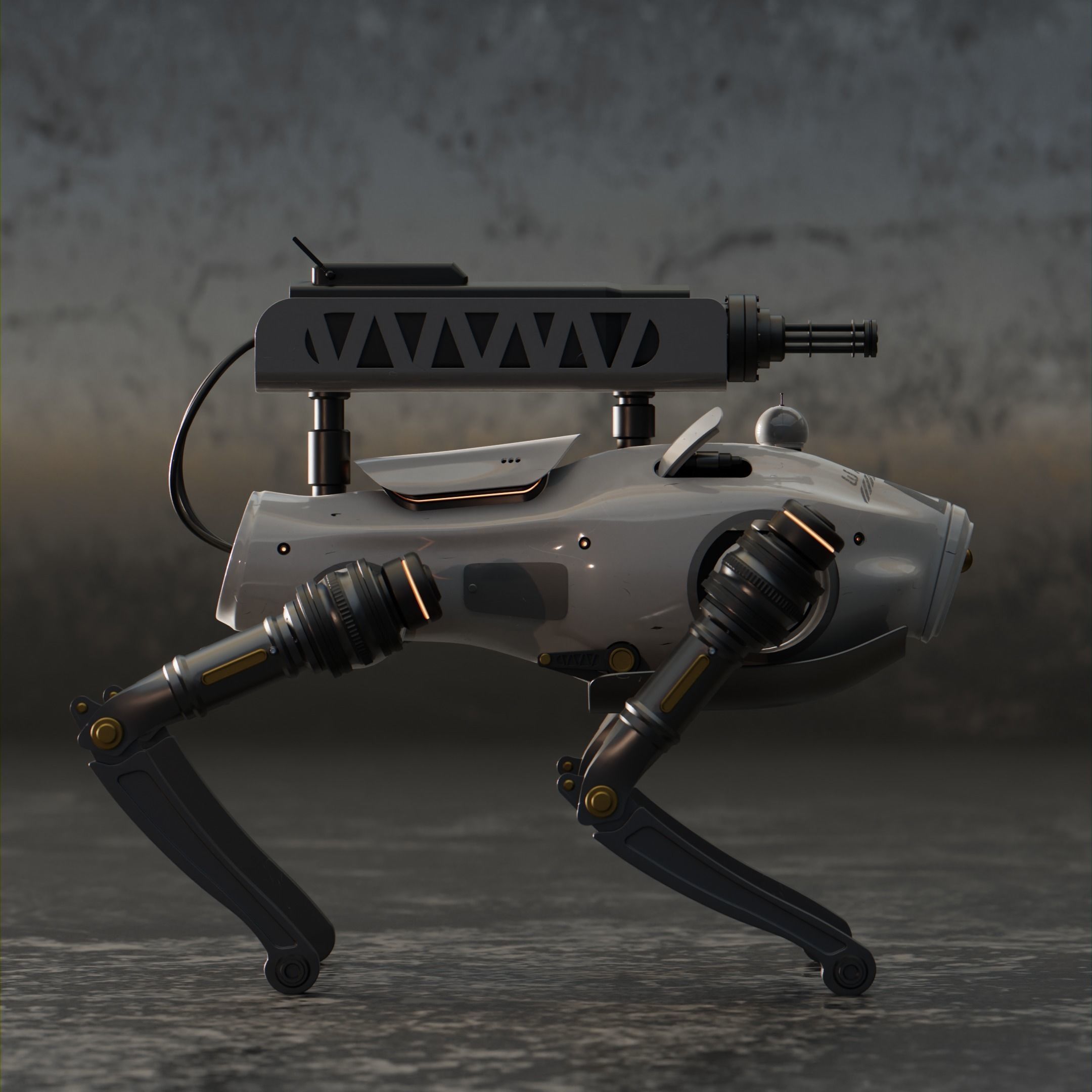 Robot Dog for war - With binding and animation Low-poly 3D model_4