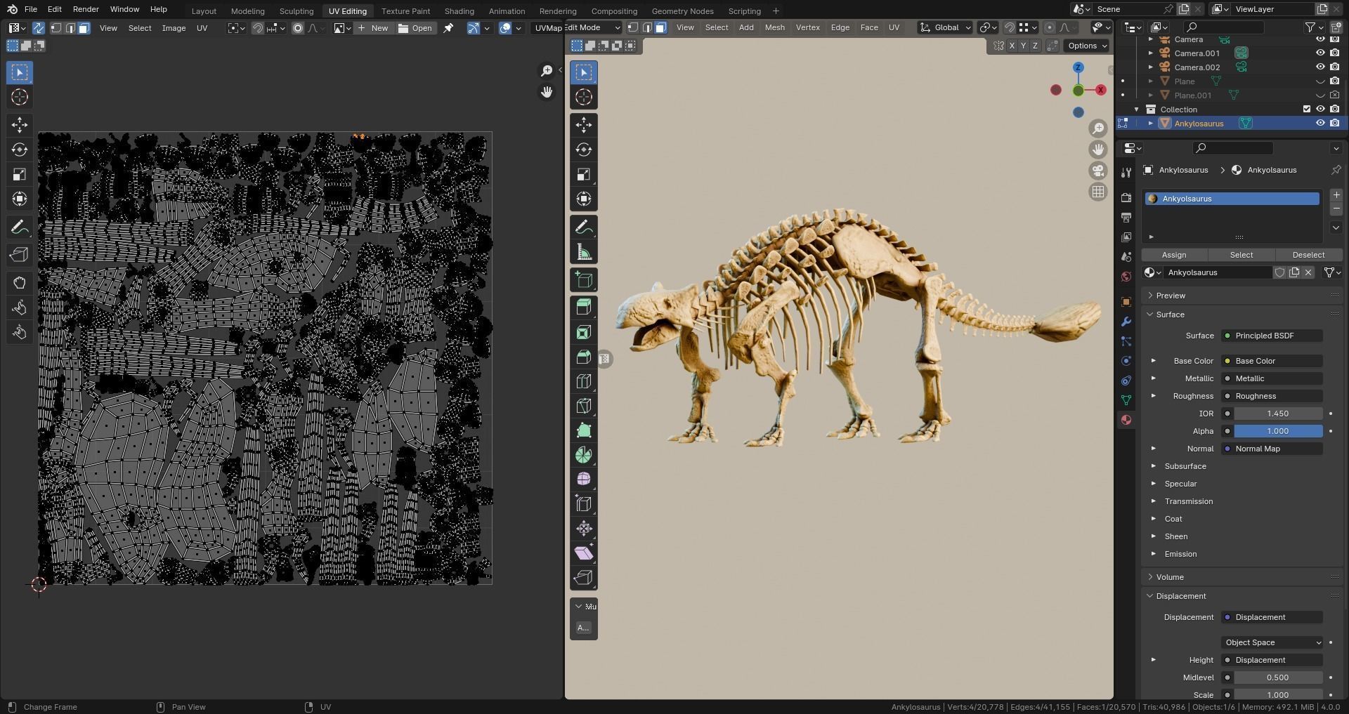 Realistic Ancient Reptilians Fossil - Ankylosaurus Low-poly 3D model_10