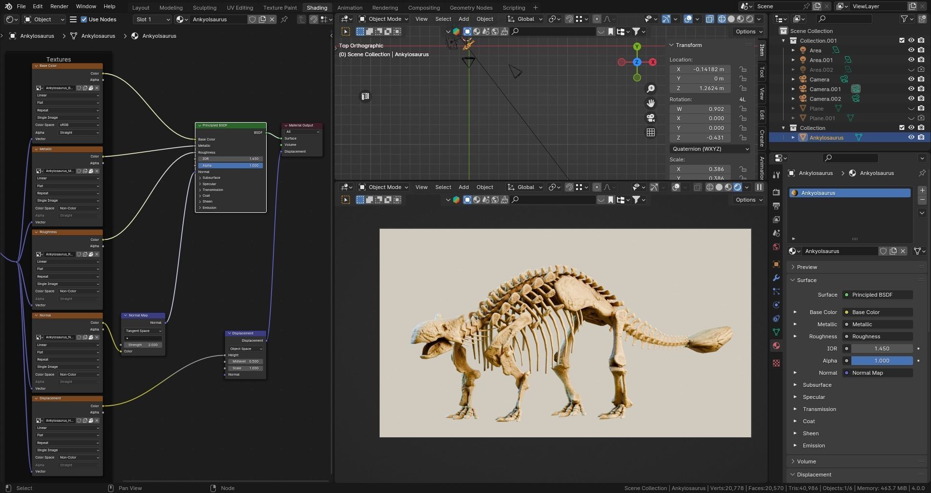 Realistic Ancient Reptilians Fossil - Ankylosaurus Low-poly 3D model_7