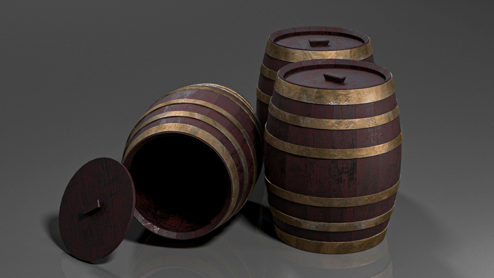 Wood Barrel Low-poly 3D model_1