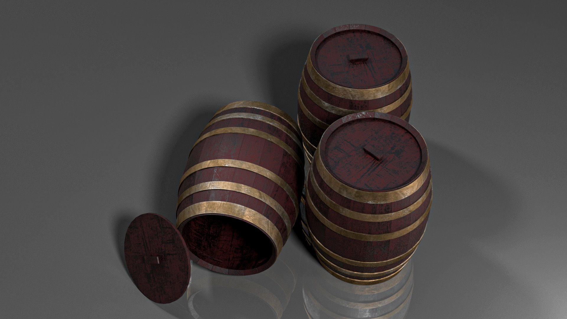 Wood Barrel Low-poly 3D model_2