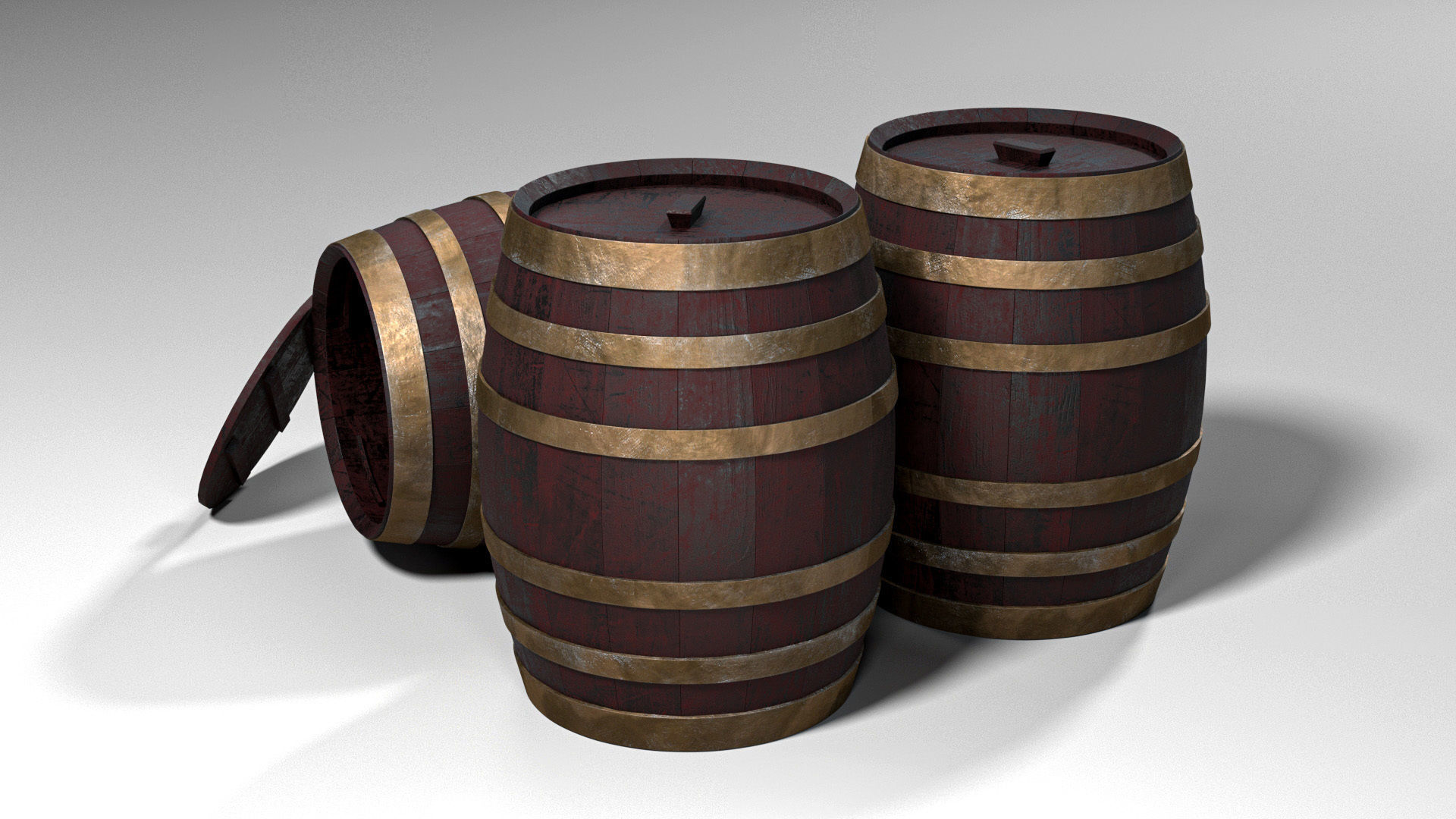 Wood Barrel Low-poly 3D model_9