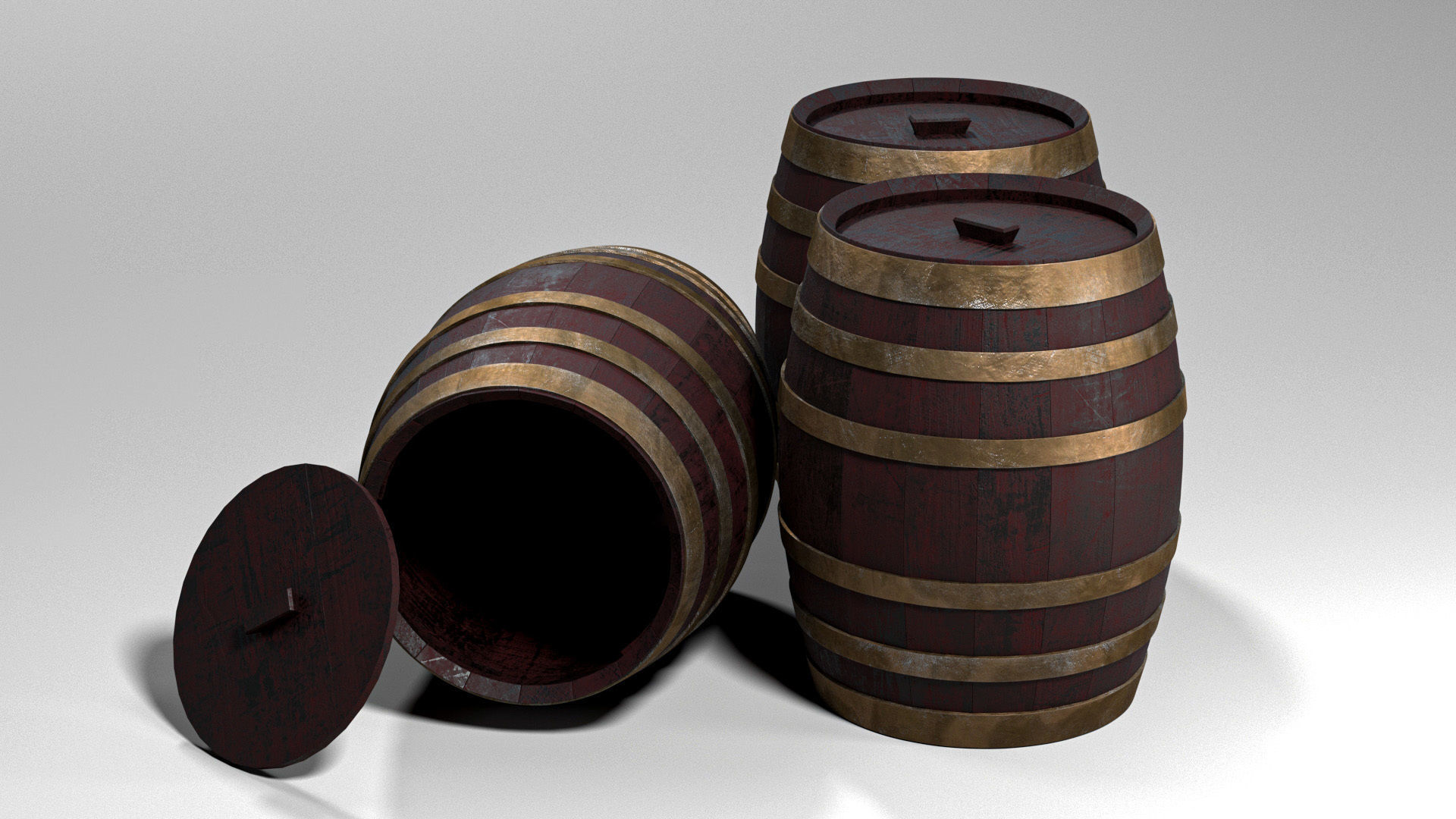 Wood Barrel Low-poly 3D model_7