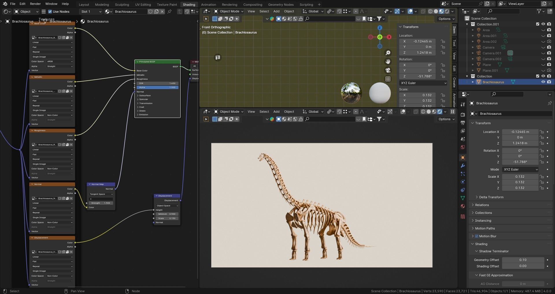 Realistic Ancient Reptilians Fossil - Brachiosaurus Low-poly 3D model_9