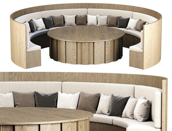 Wooden Round Garden Bench with Coffee Table  3D model