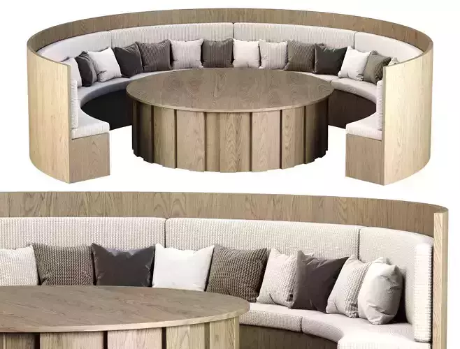 Wooden Round Garden Bench with Coffee Table 