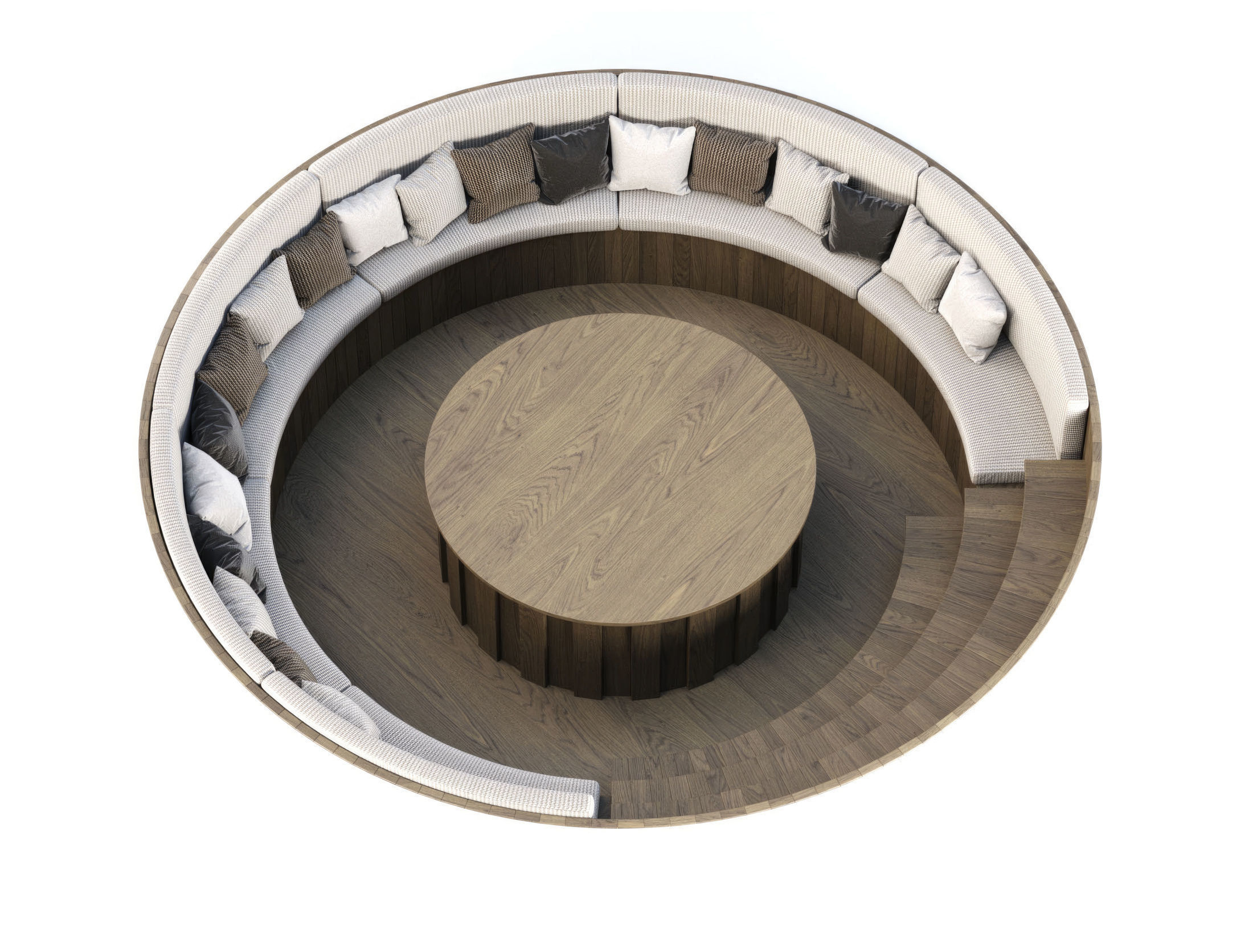 Wooden Round Garden Built-in Bench  3D model_11