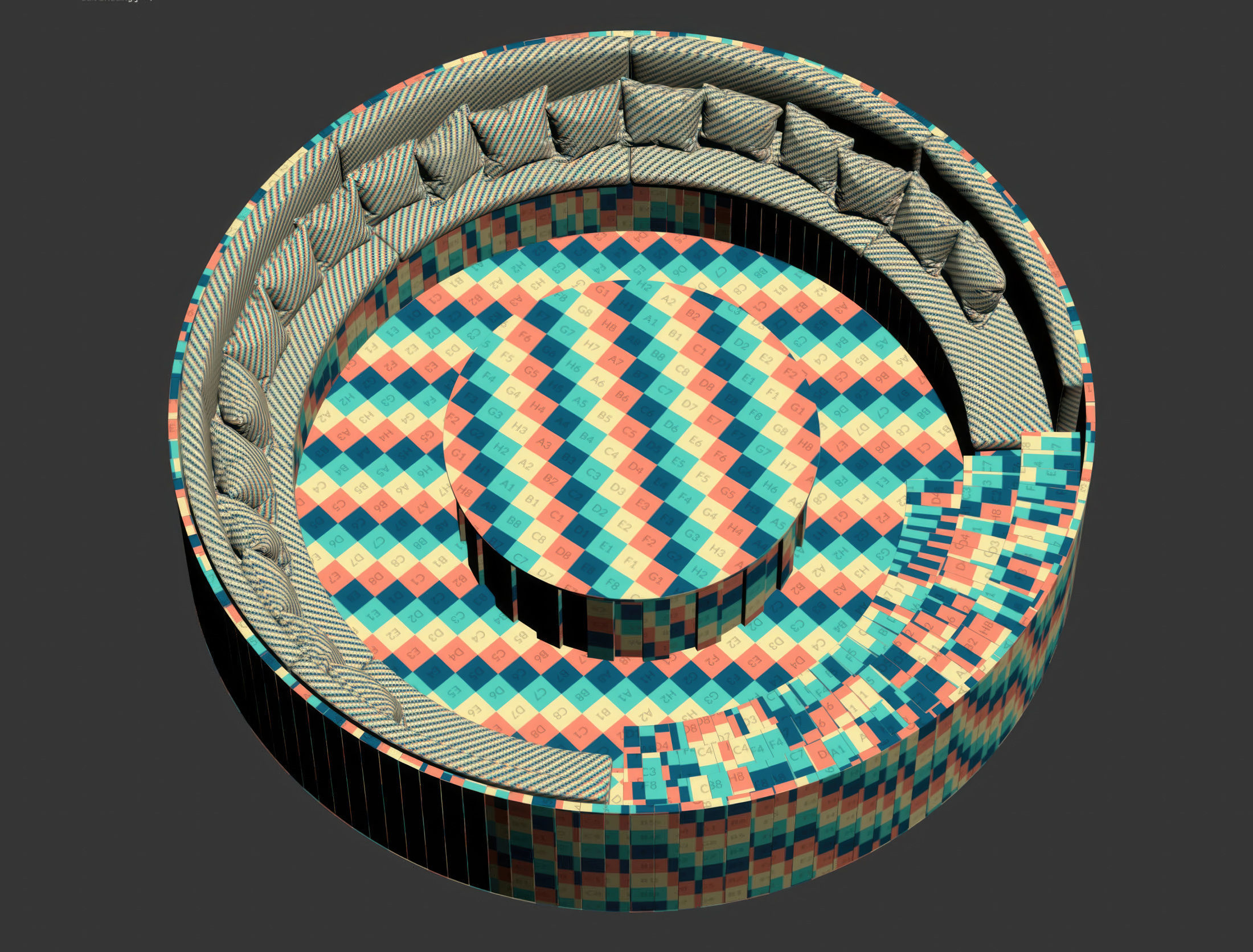 Wooden Round Garden Built-in Bench  3D model_8