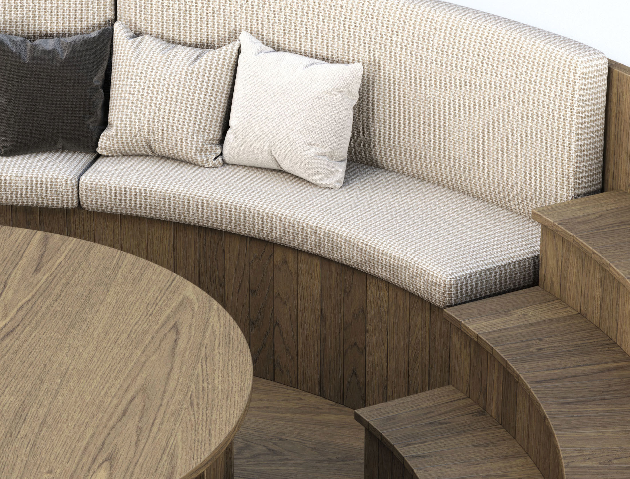 Wooden Round Garden Built-in Bench  3D model_2