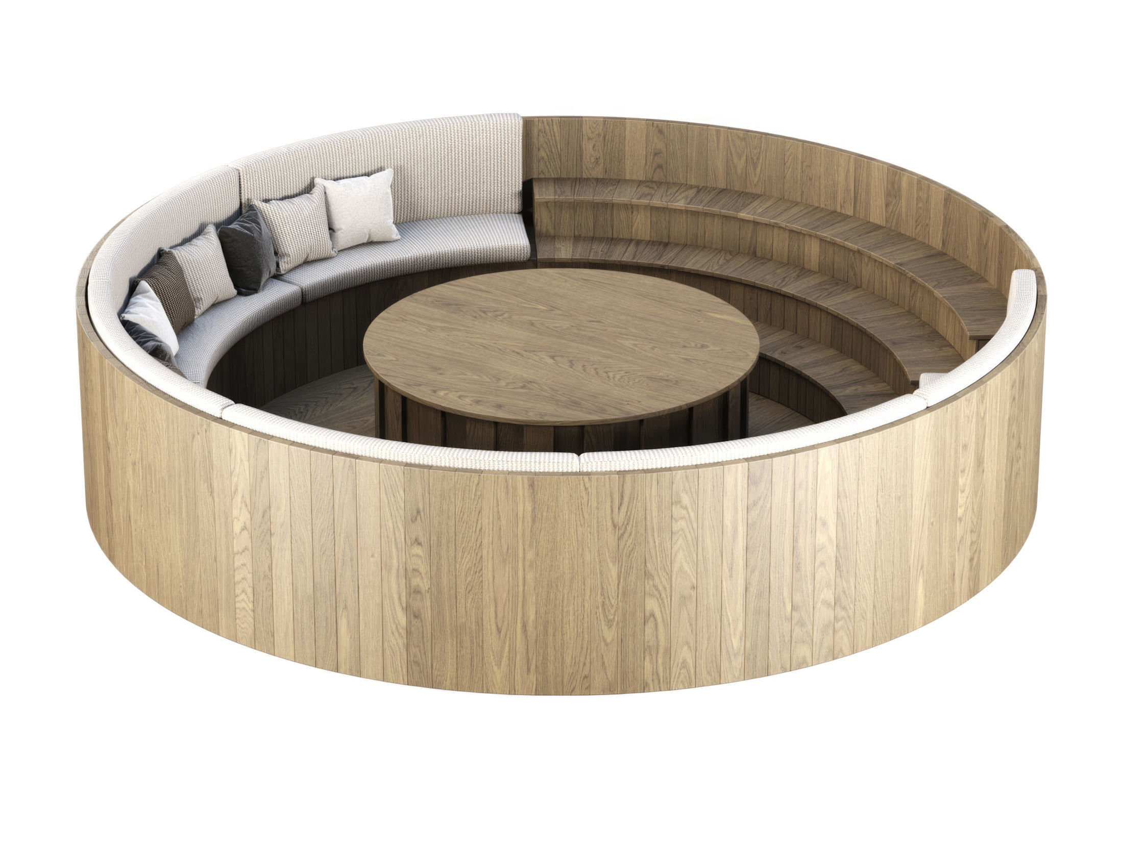 Wooden Round Garden Built-in Bench  3D model_7