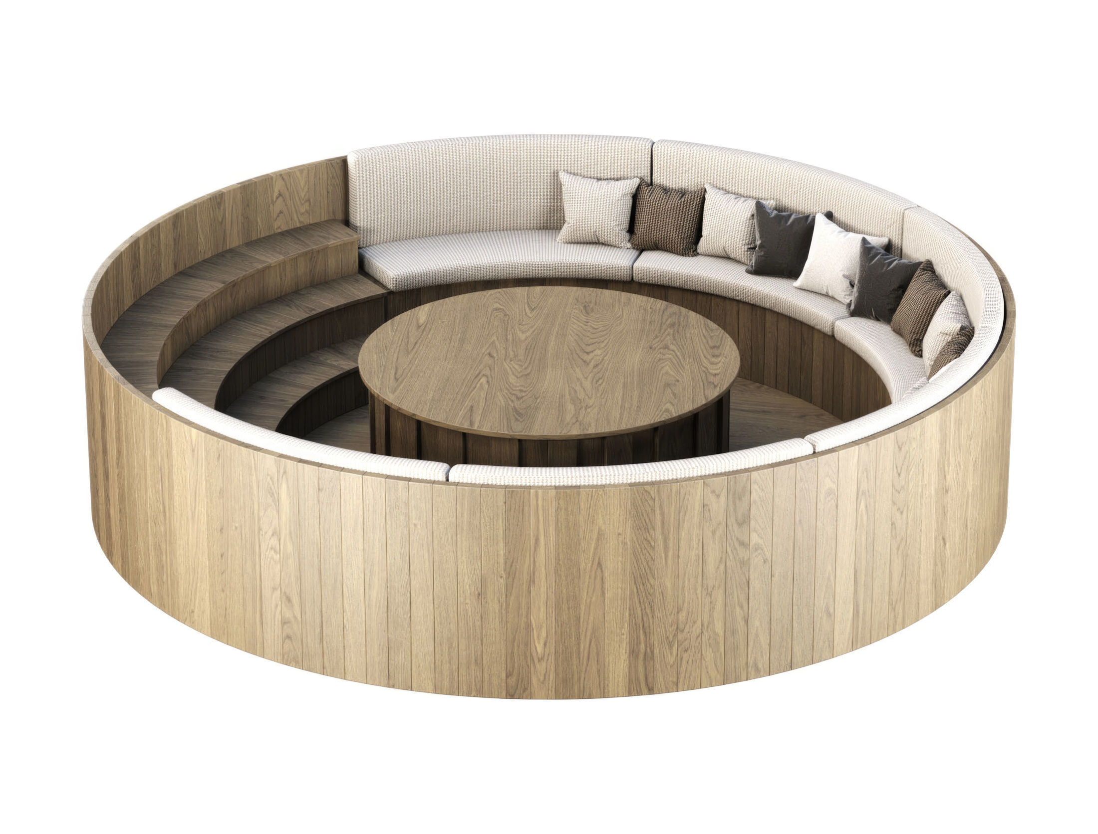 Wooden Round Garden Built-in Bench  3D model_5