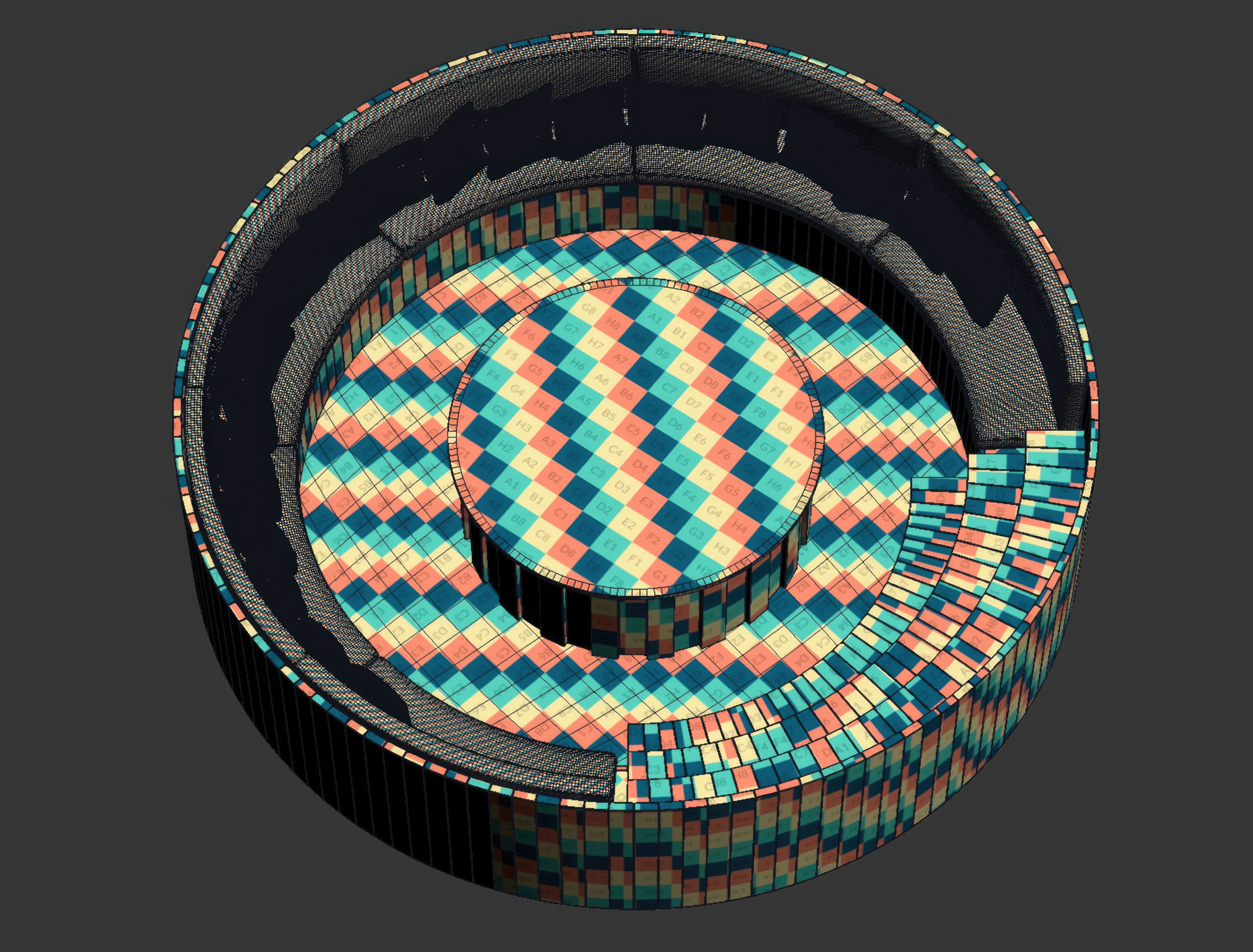 Wooden Round Garden Built-in Bench  3D model_9