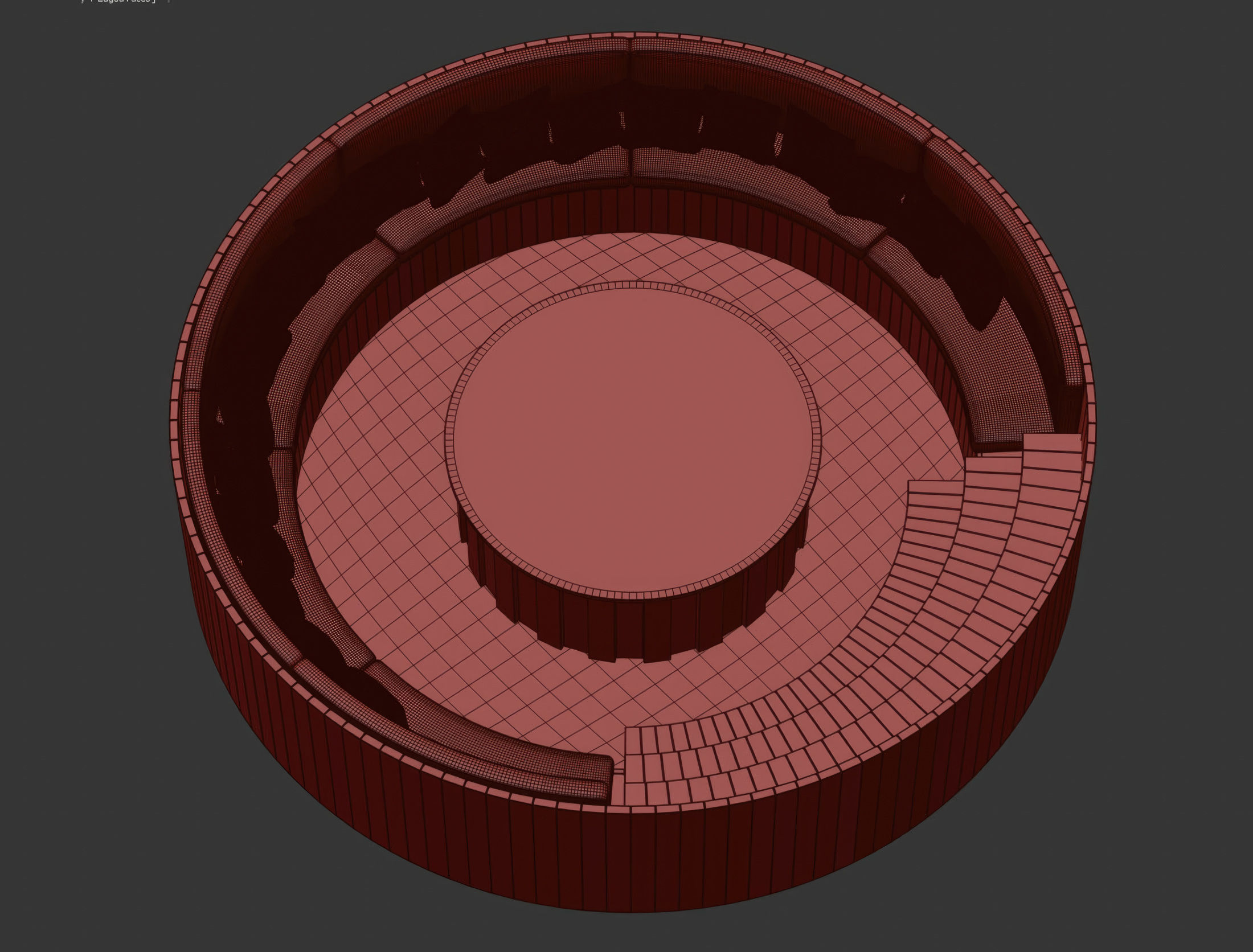 Wooden Round Garden Built-in Bench  3D model_10