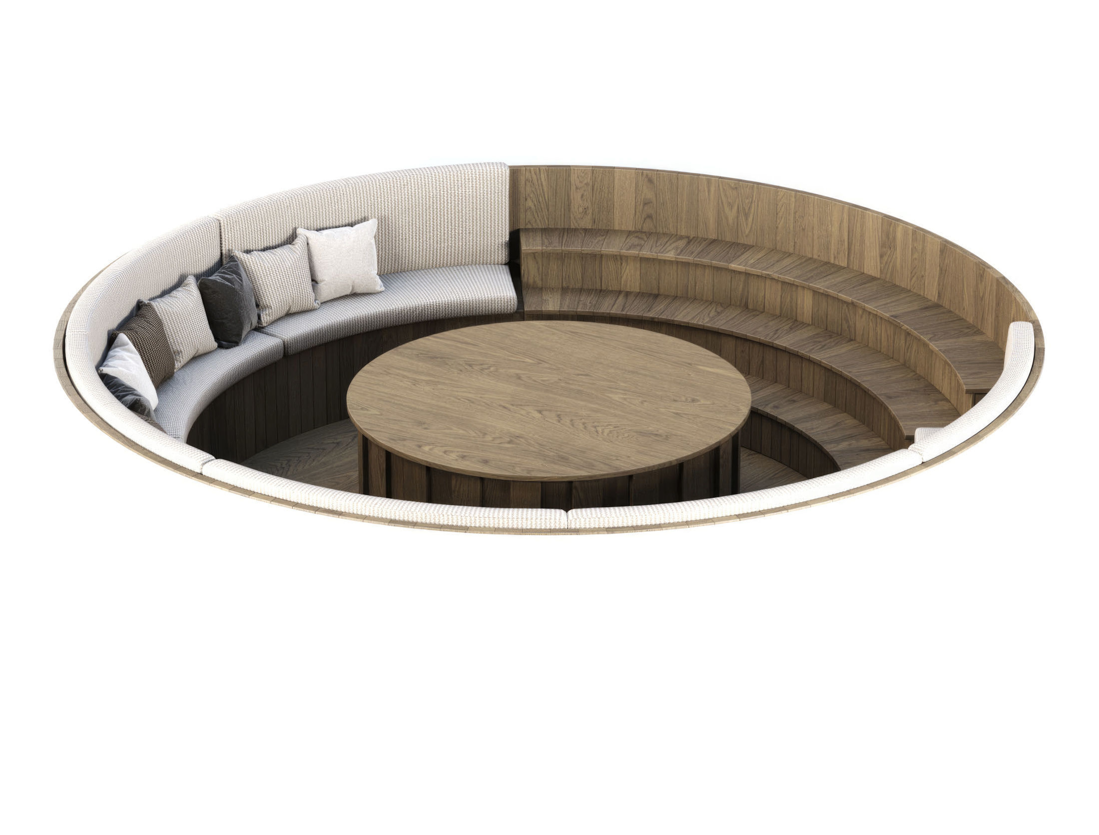 Wooden Round Garden Built-in Bench  3D model_6