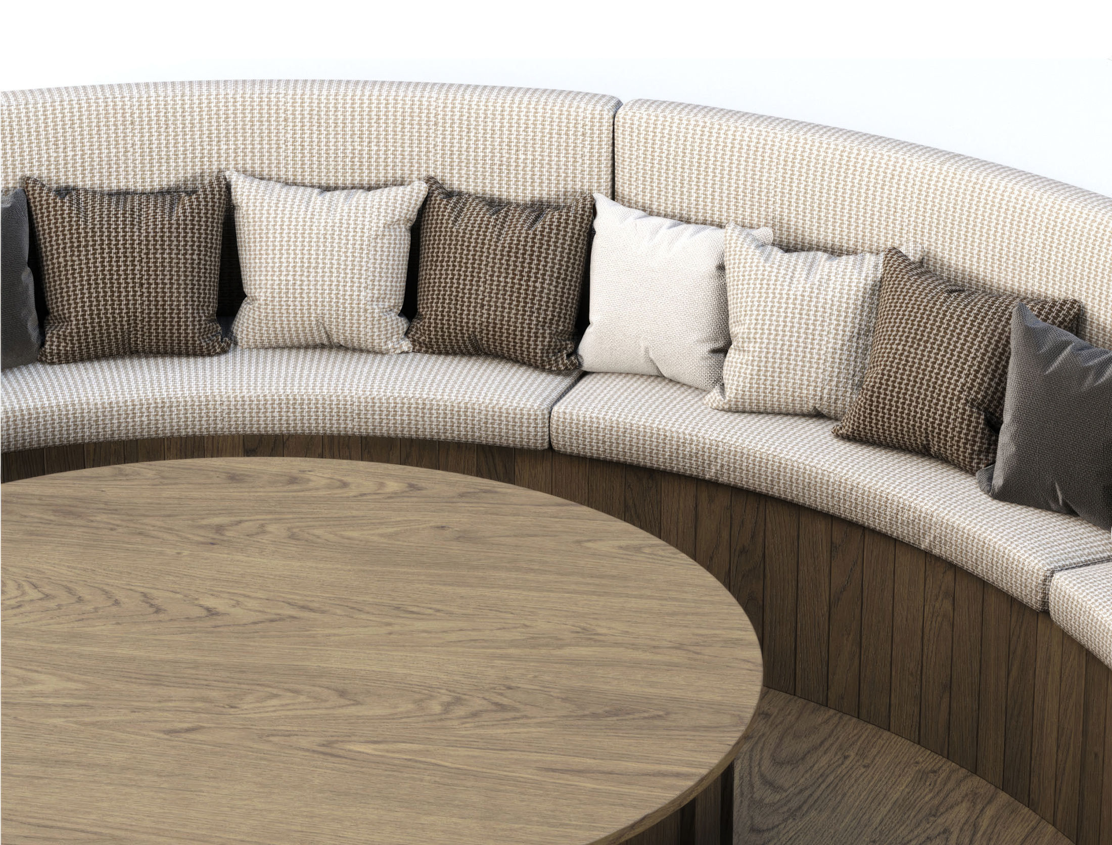 Wooden Round Garden Built-in Bench  3D model_4