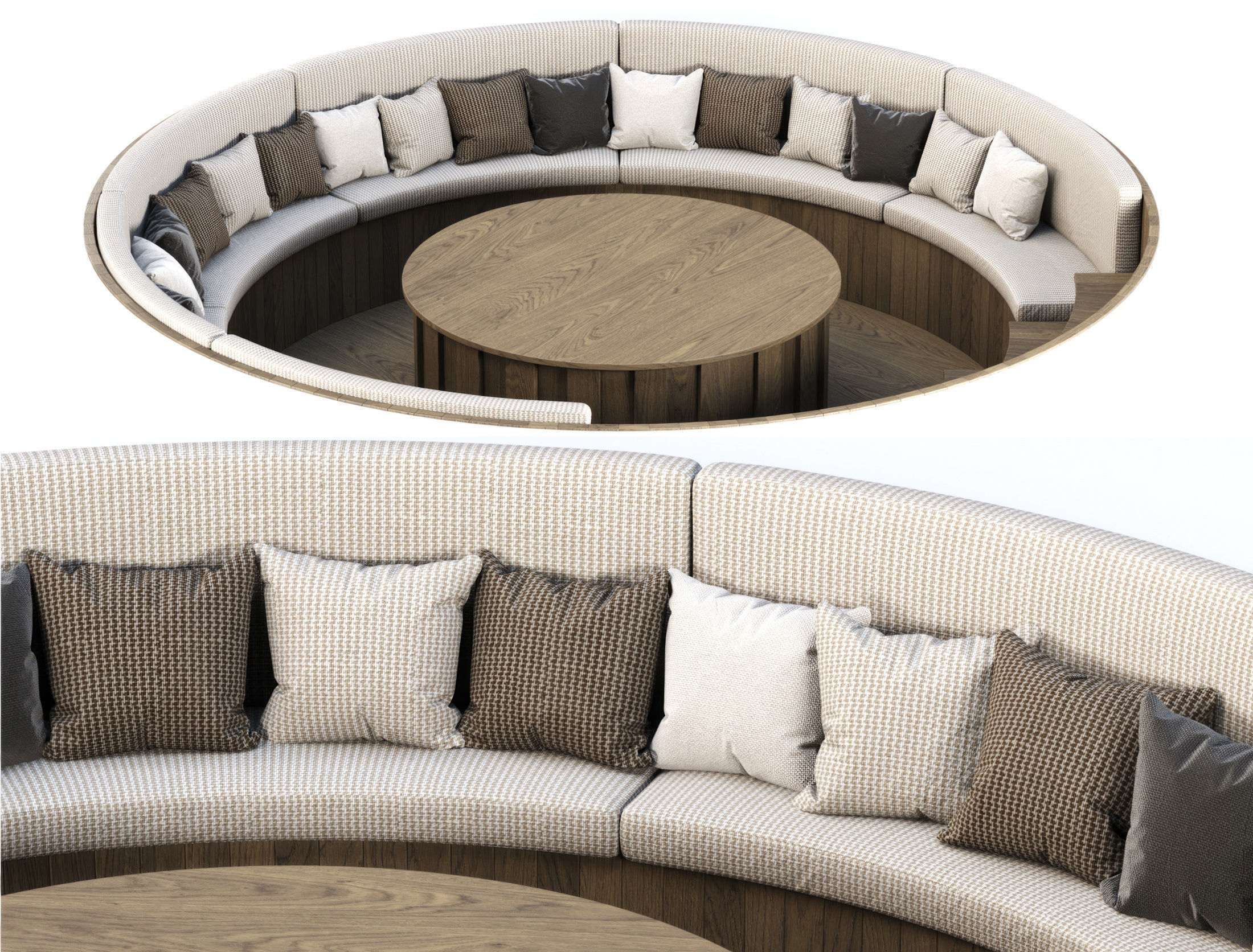 Wooden Round Garden Built-in Bench  3D model_1