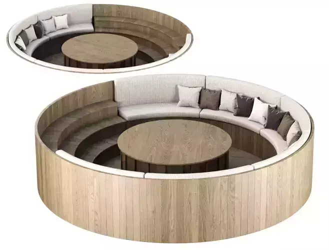Wooden Round Garden Built-in Bench 