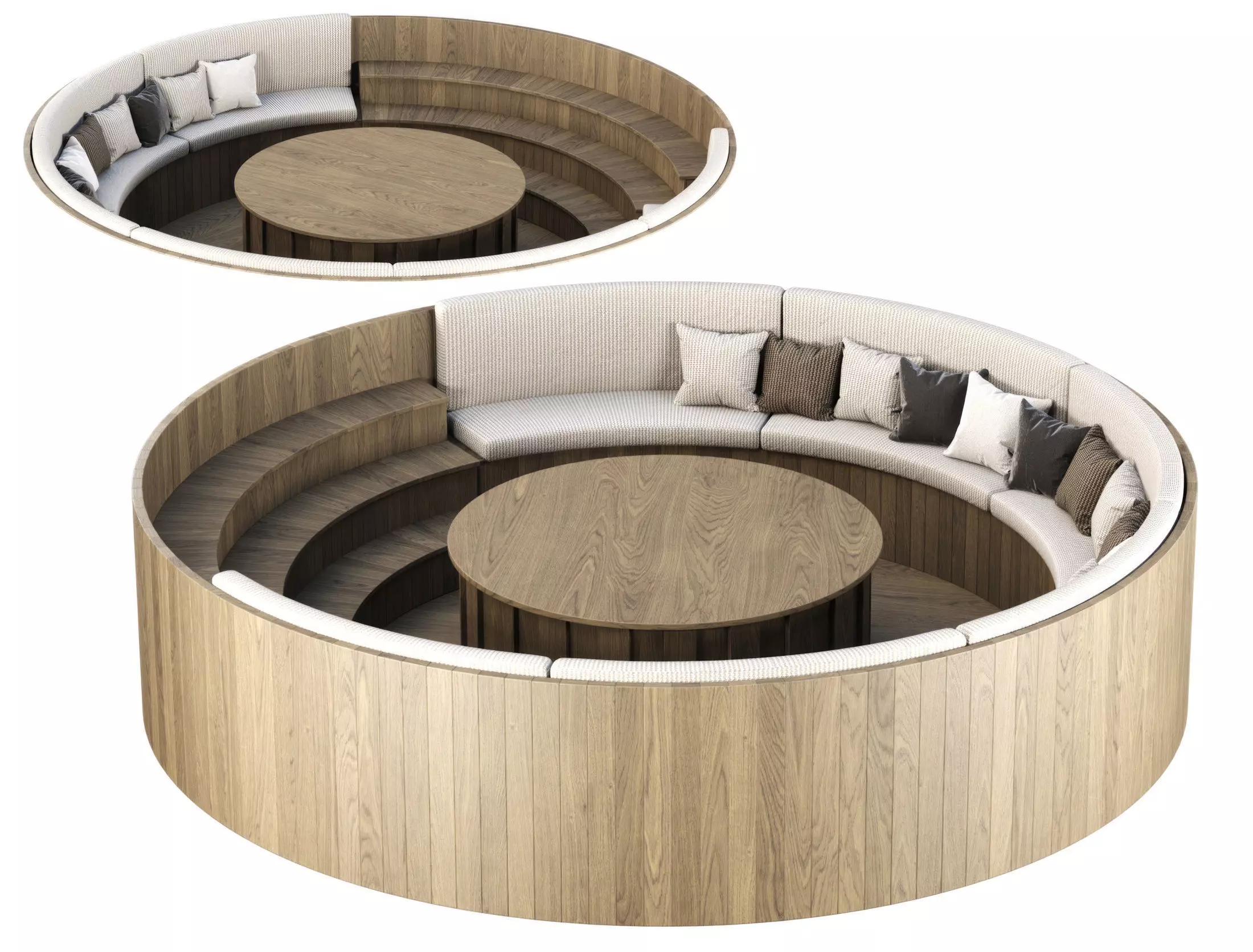 Wooden Round Garden Built-in Bench  3D model_0