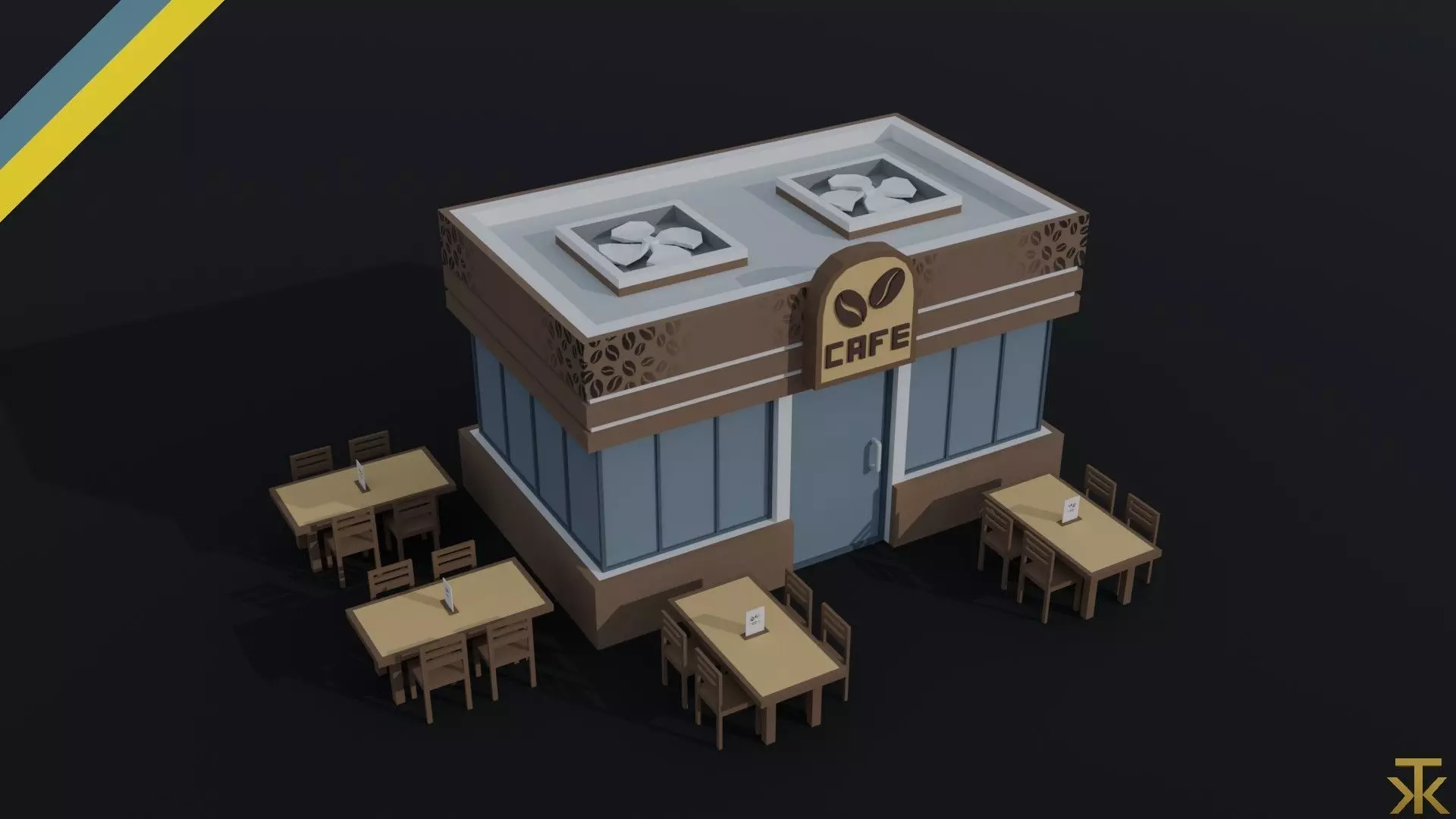 Cartoon coffee shop Polygonal Style Low-poly 3D model