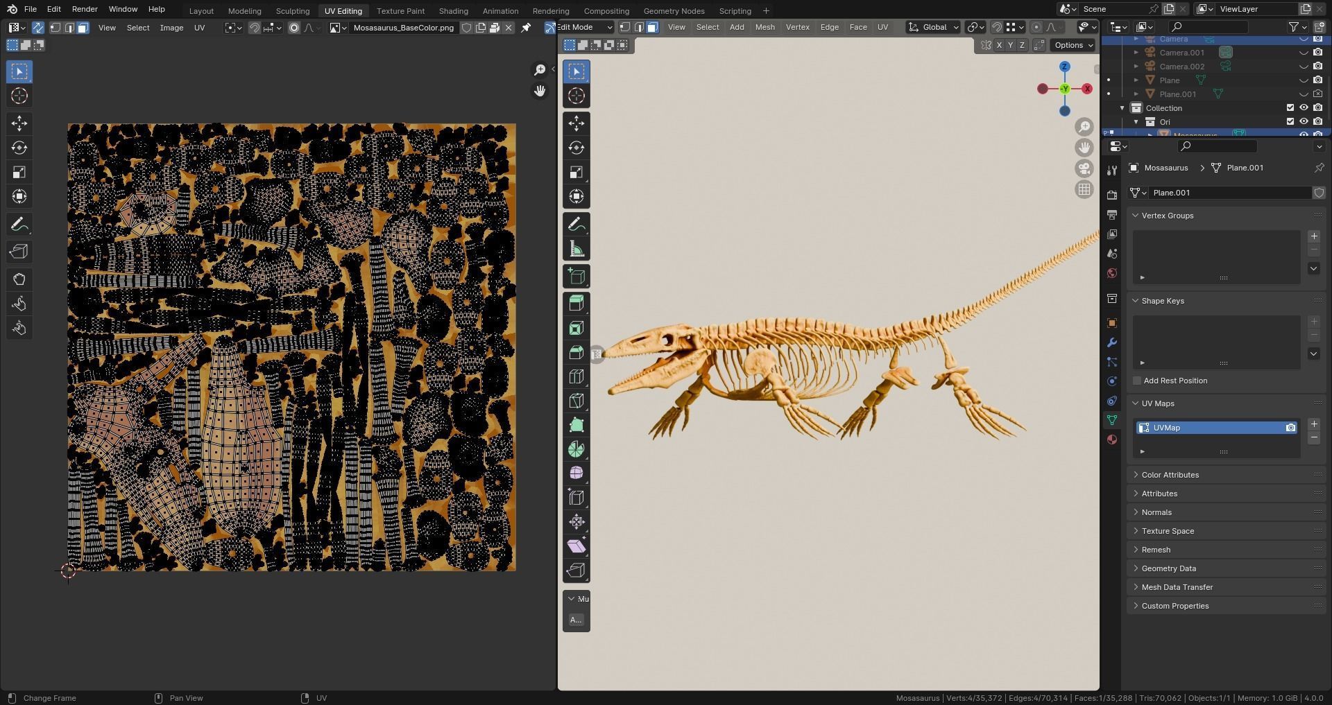 Realistic Ancient Reptilians Fossil - Mosasaurus Low-poly 3D model_10