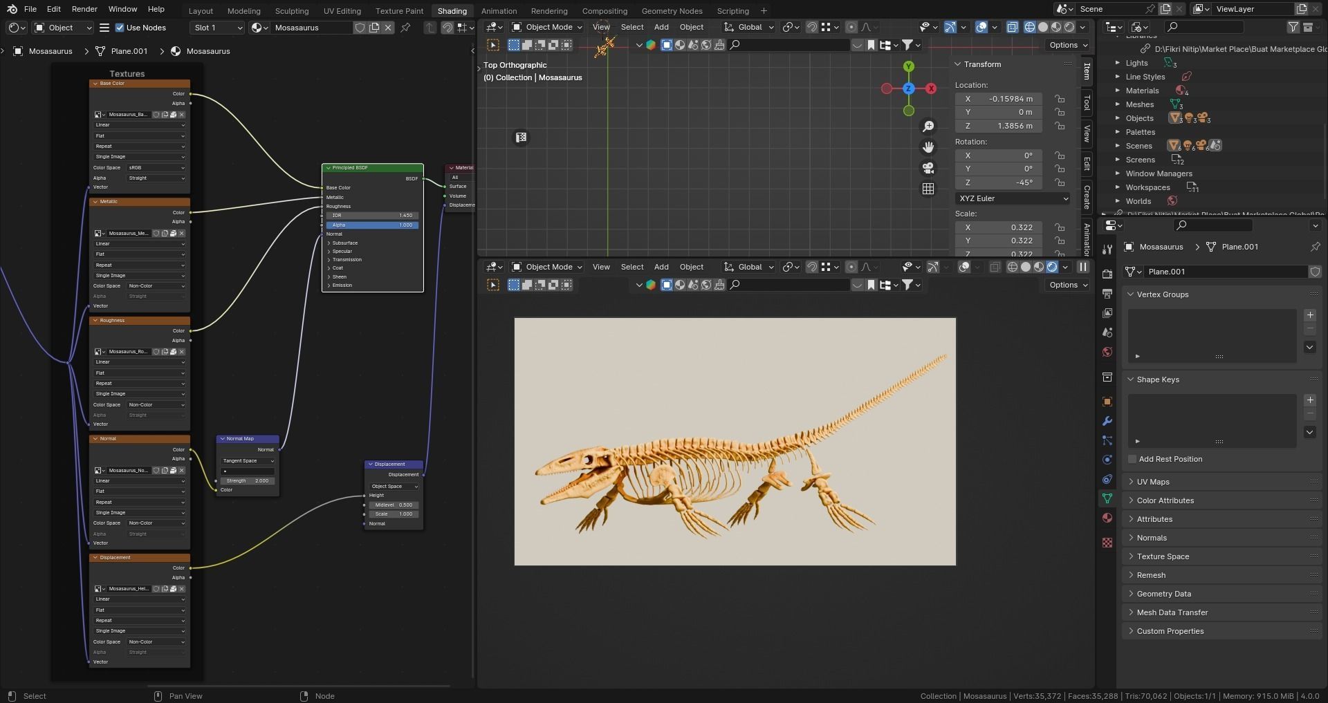 Realistic Ancient Reptilians Fossil - Mosasaurus Low-poly 3D model_8
