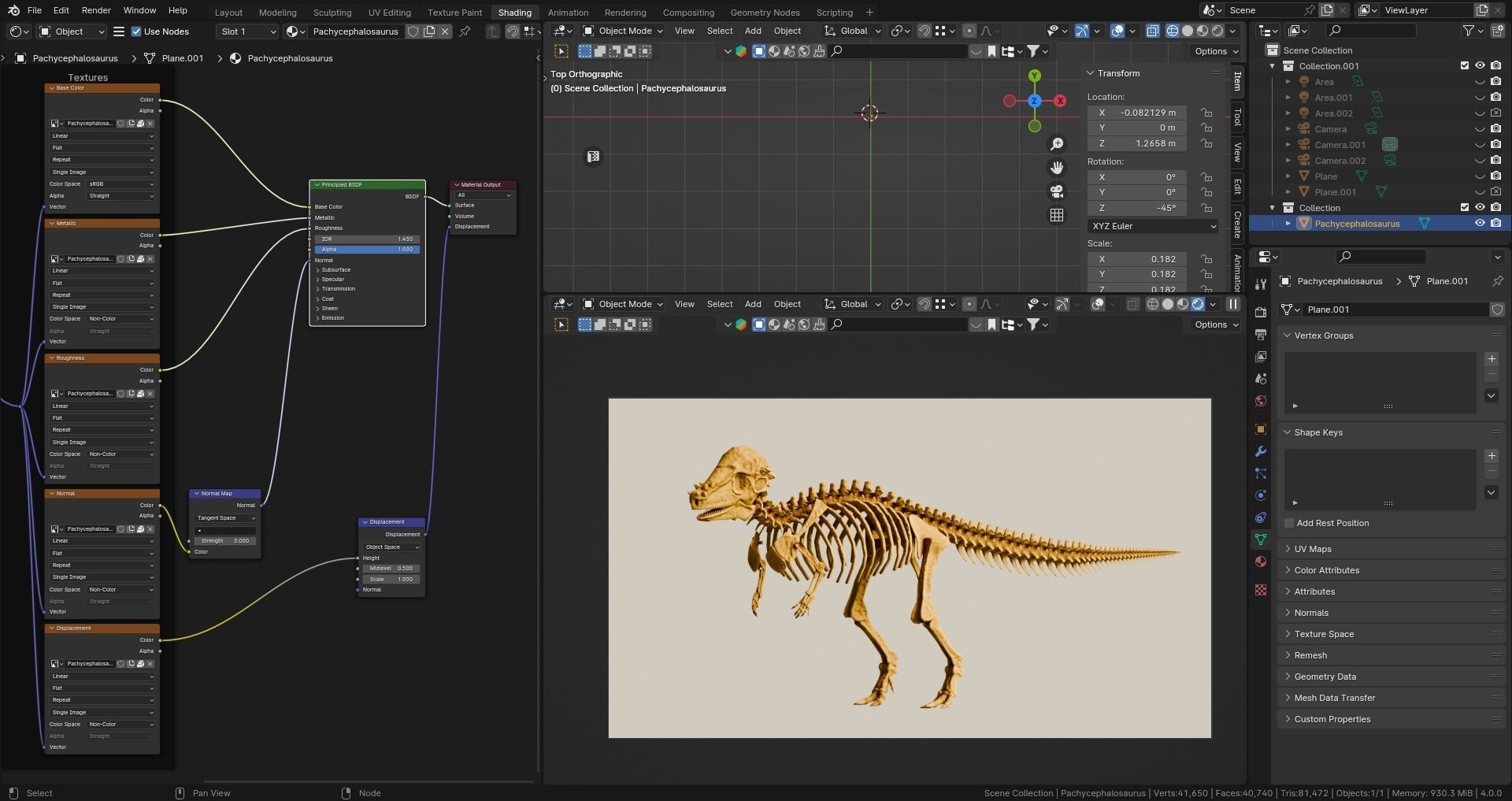 Realistic Ancient Reptilians Fossil - Pachycephalosaurus Low-poly 3D model_9