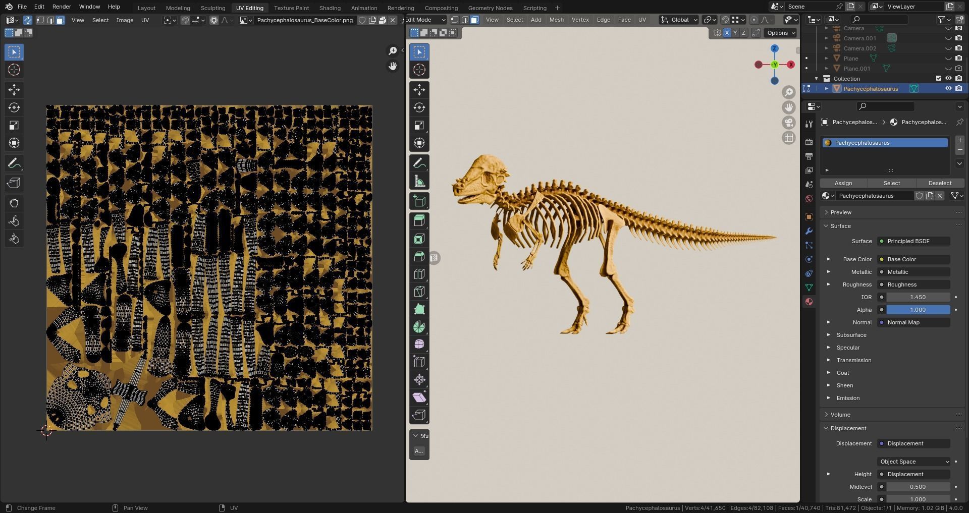 Realistic Ancient Reptilians Fossil - Pachycephalosaurus Low-poly 3D model_11