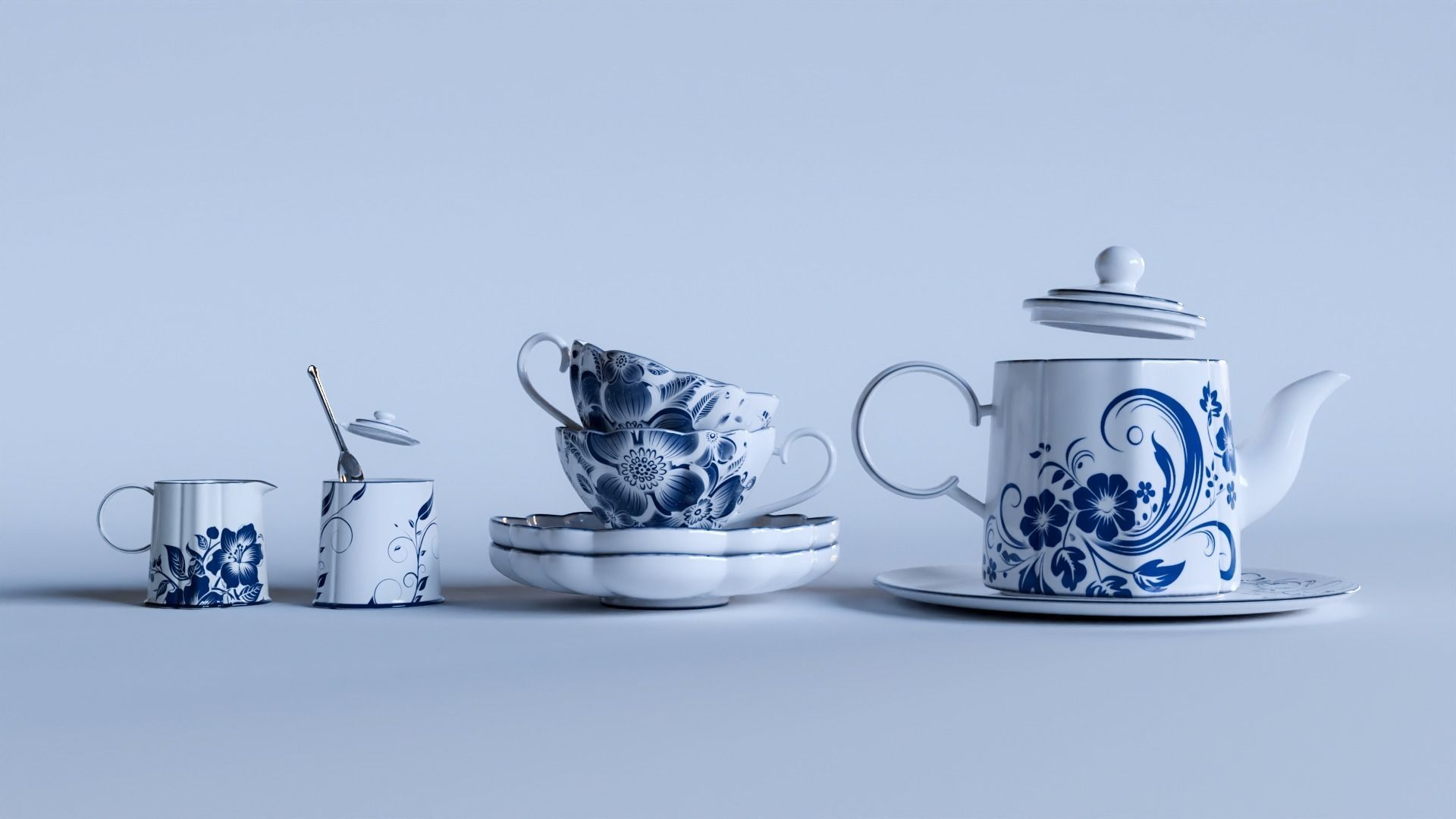 Tea-cup set 3D model_1