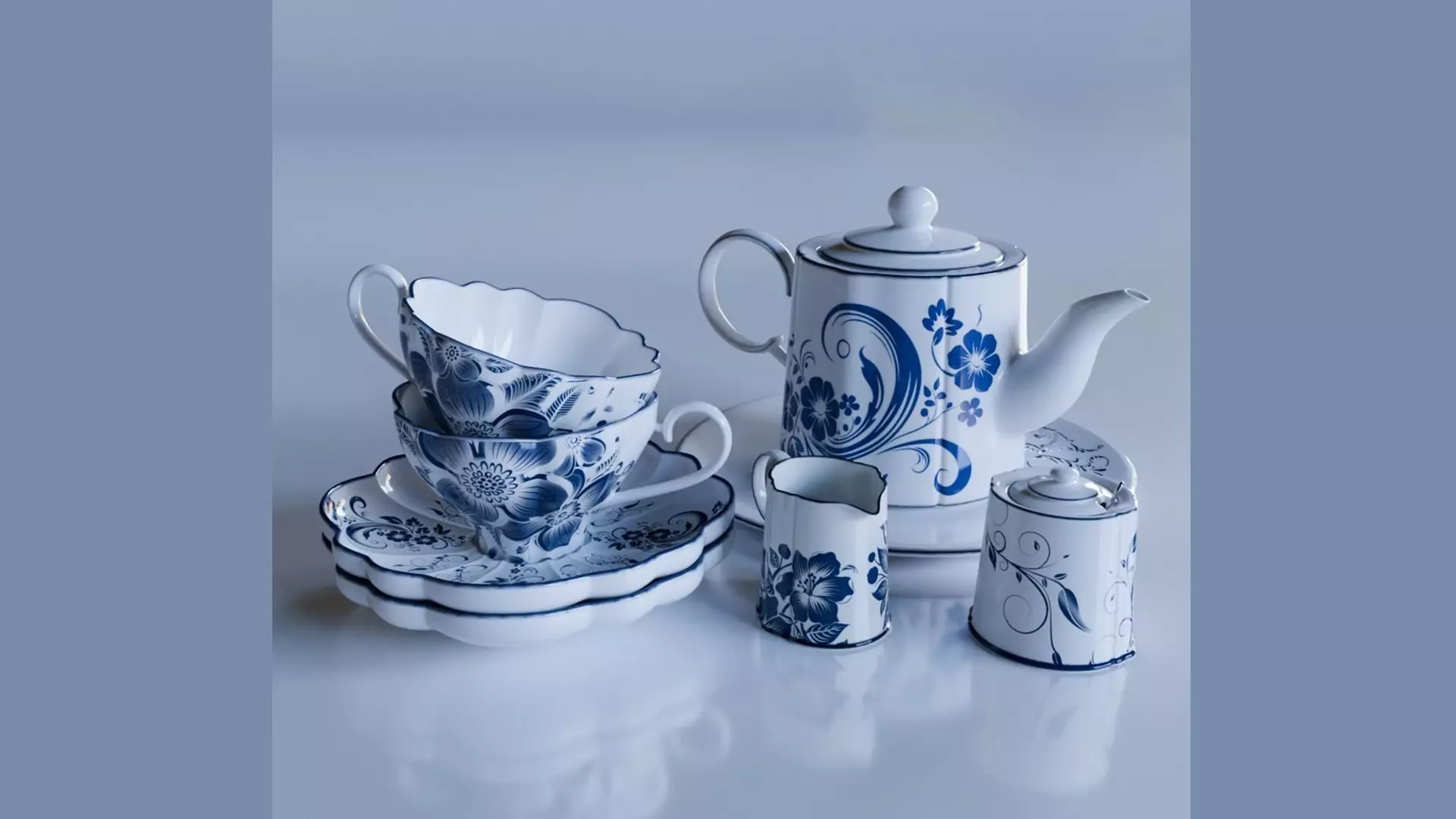 Tea-cup set 3D model_0
