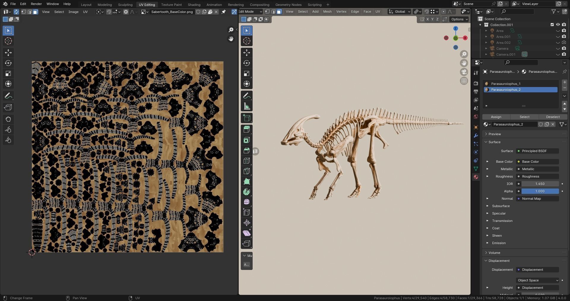 Realistic Ancient Reptilians Fossil - Parasaurus Low-poly 3D model_12