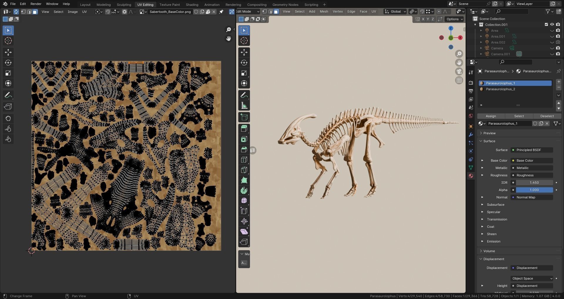 Realistic Ancient Reptilians Fossil - Parasaurus Low-poly 3D model_11