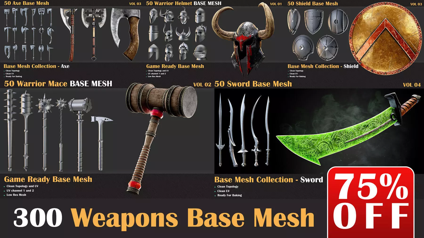 300 Weapons Base Mesh Bundle   3D model_0