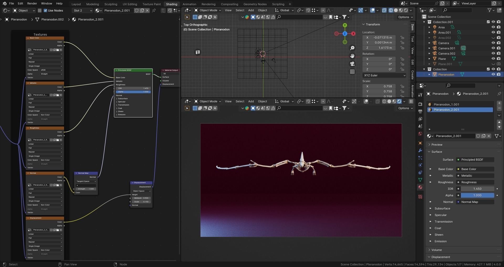 Realistic Ancient Reptilians Fossil - Pteranodon Low-poly 3D model_8