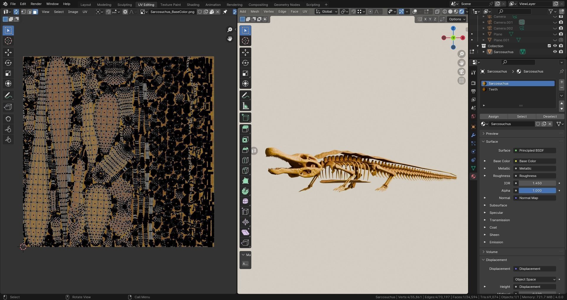 Realistic Ancient Reptilians Fossil - Sarcosuchus Low-poly 3D model_13