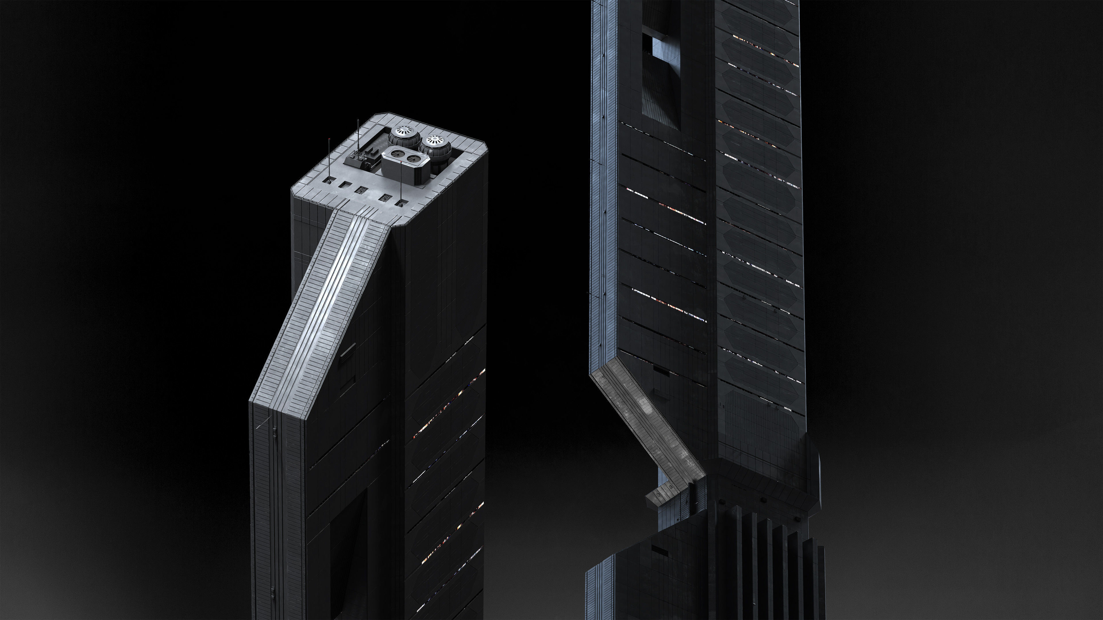 Brutalist Scifi Future Building 03 3D model_2