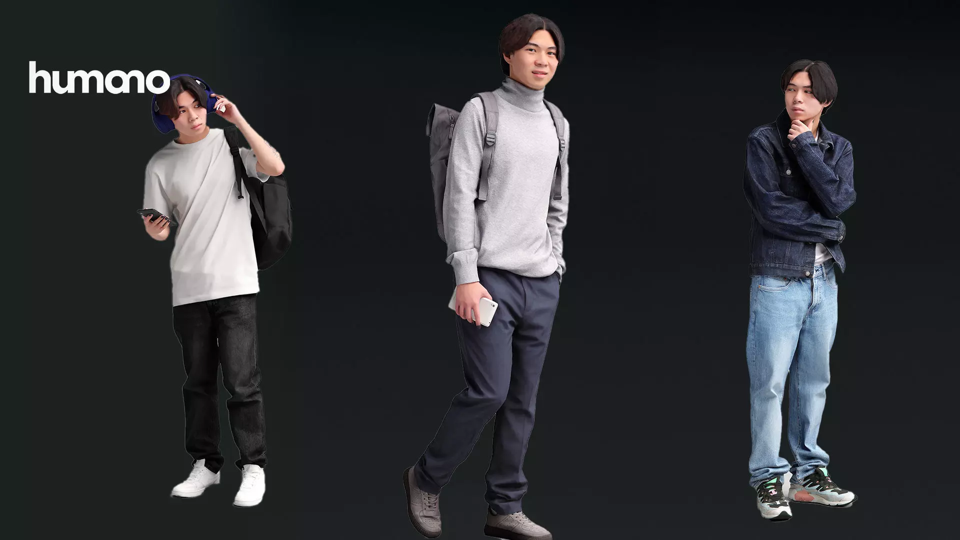 Asian man walking standing by Humano - 3 models and 1 Free model 3D Model Collection_0
