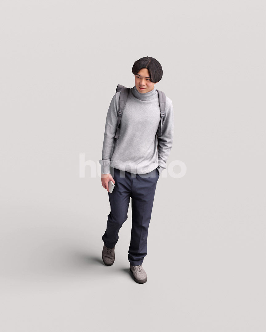 Asian man walking standing by Humano - 3 models and 1 Free model 3D Model Collection_32